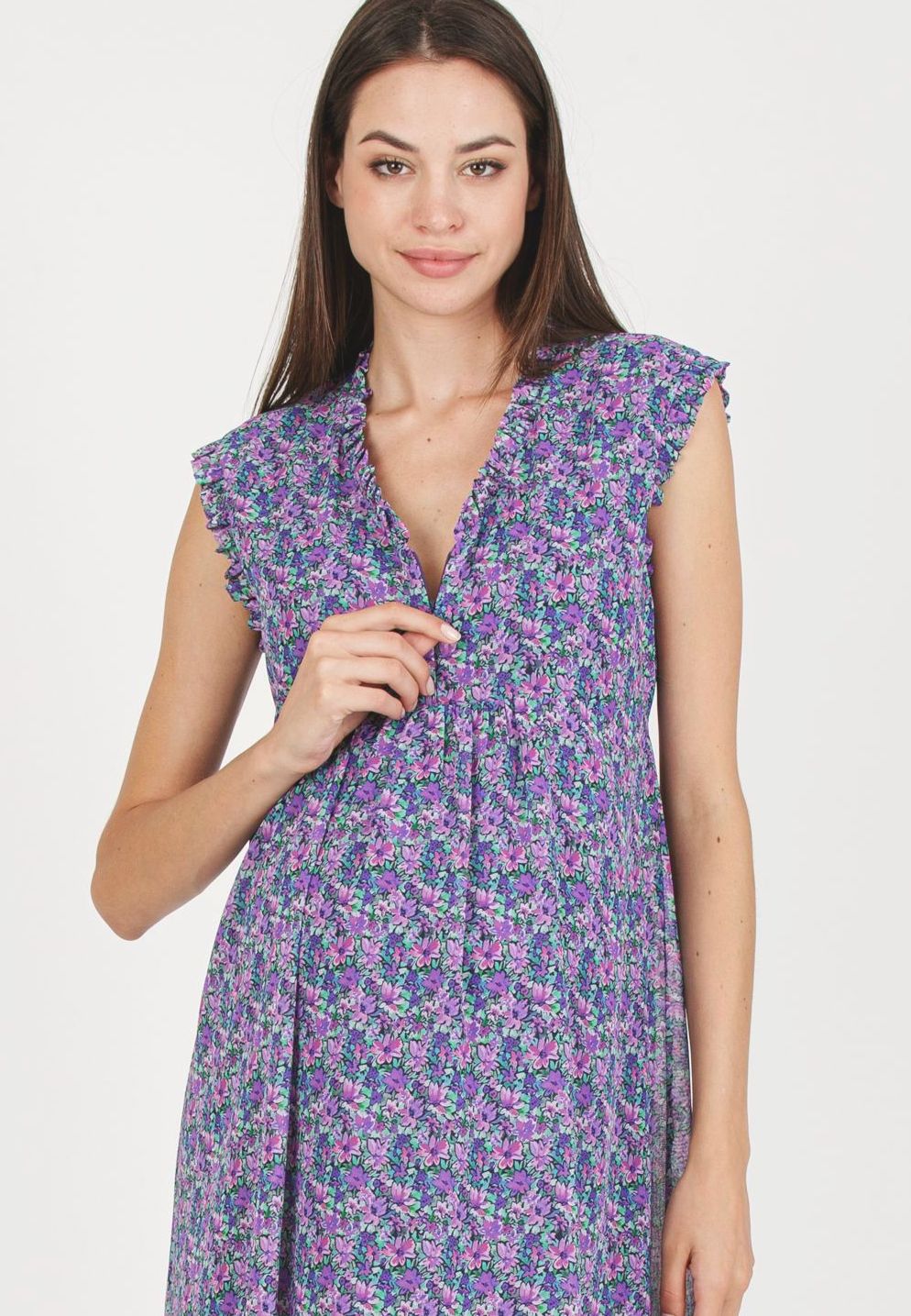 DIANA F - Maternity & Nursing Chiffon Dress with Ruffles (Viola)