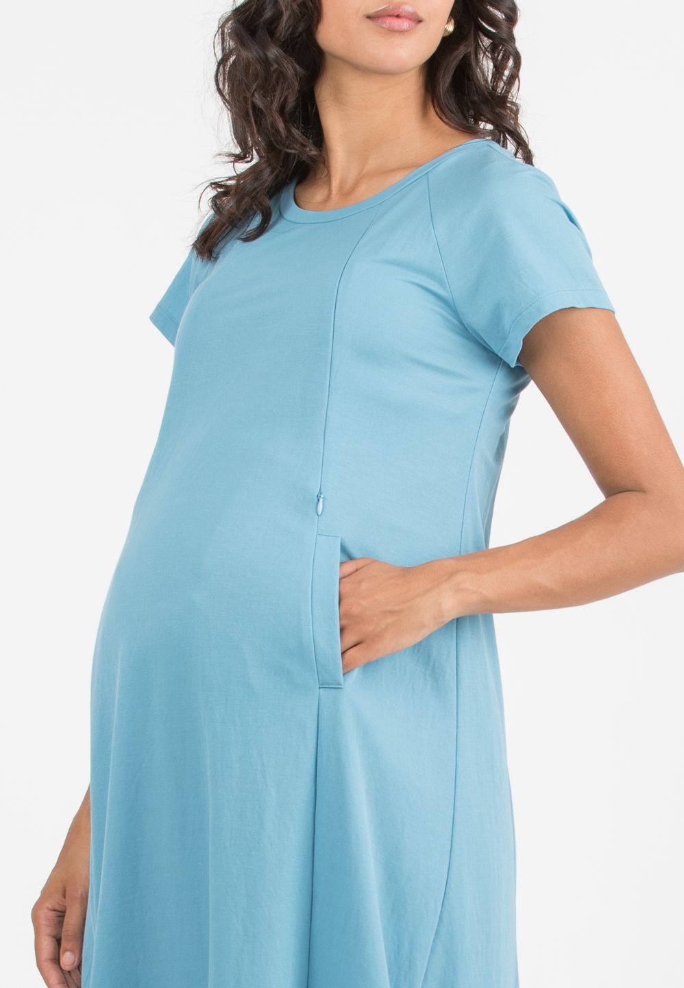LICIA MIDI - Abito Midi Premaman & Allattamento in Viscosa (Azzurro, XS)