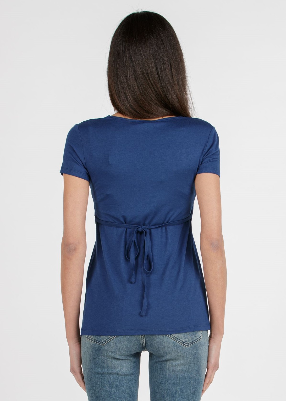 MARGHERITA - Maternity and Nursing Crossover T-shirt with String (Blue, XS)