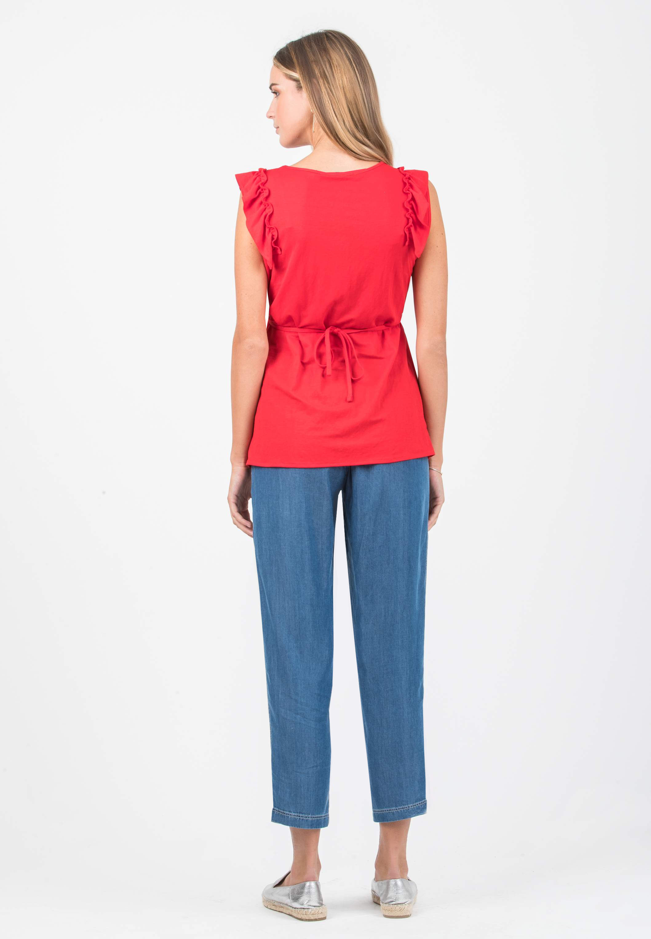 Maternity Top in Piqué with Front String (Red, XS)