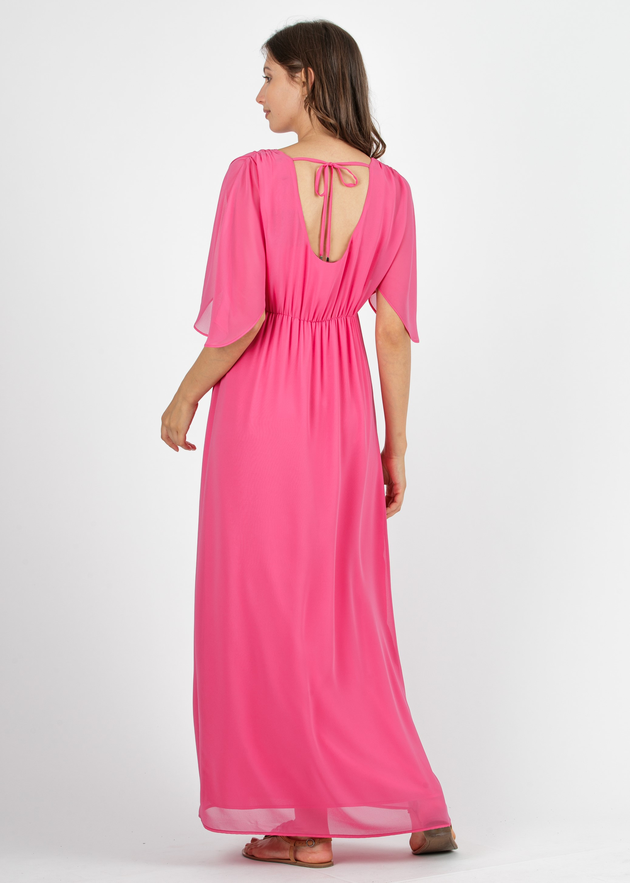 VALENTINA - Long Kimono Maternity Dress with Back Neckline (Fuchsia, XS)