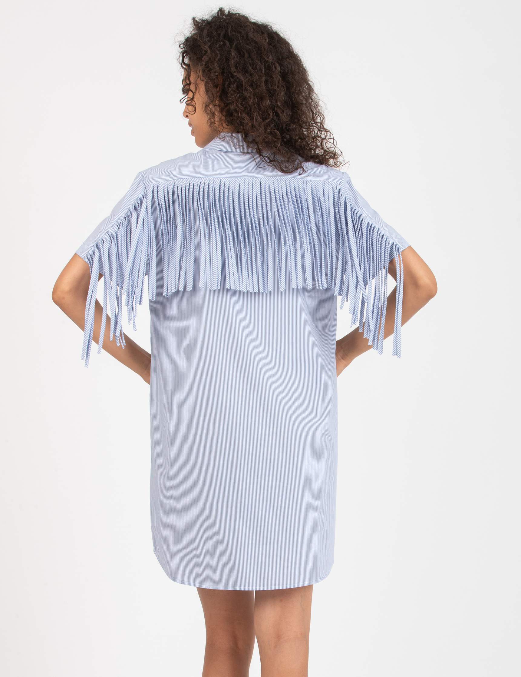 FRANCESCA - Maternity & Nursing Dress with Fringes (Blue, XS)