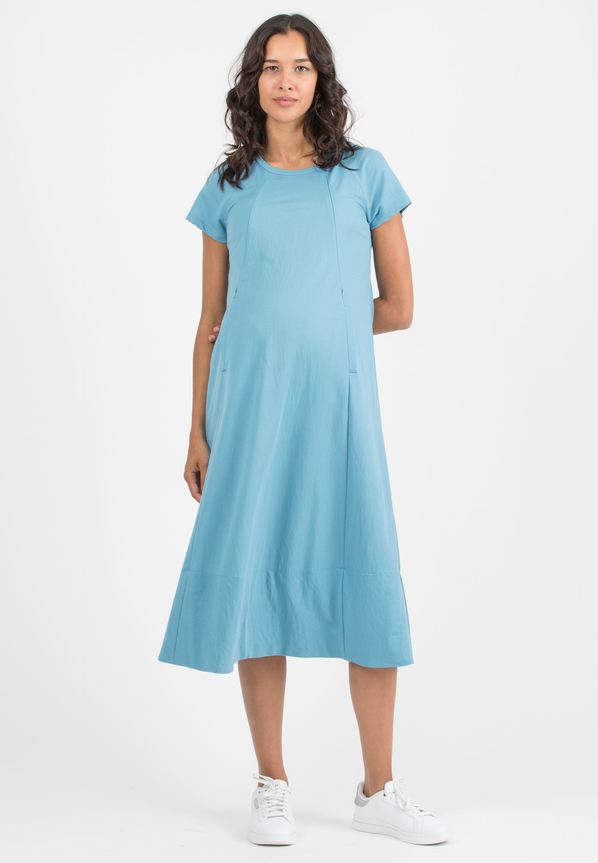 LICIA MIDI - Abito Midi Premaman & Allattamento in Viscosa (Azzurro, XS)