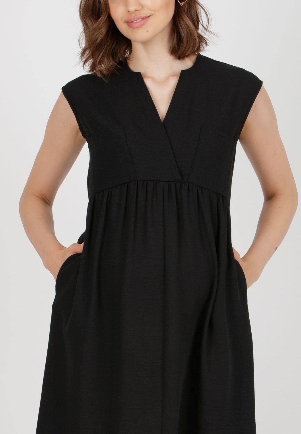 HARPER MIDI - Abito Premaman & Allattamento con Tasche sul Corpino (Nero, XS)