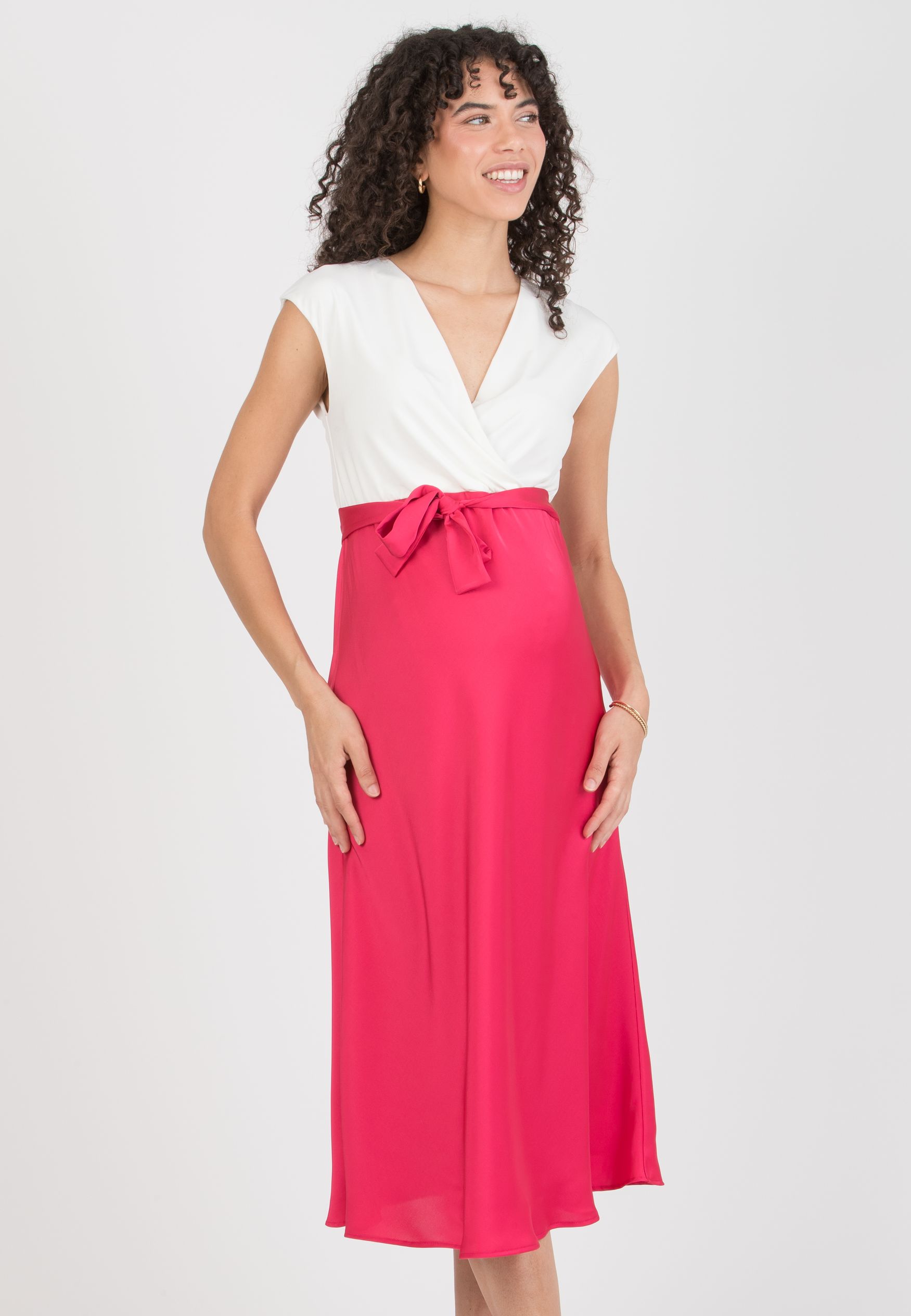 DILETTA – Maternity & Nursing Dress with Crossover Bodice and Satin Skirt (Rosso)