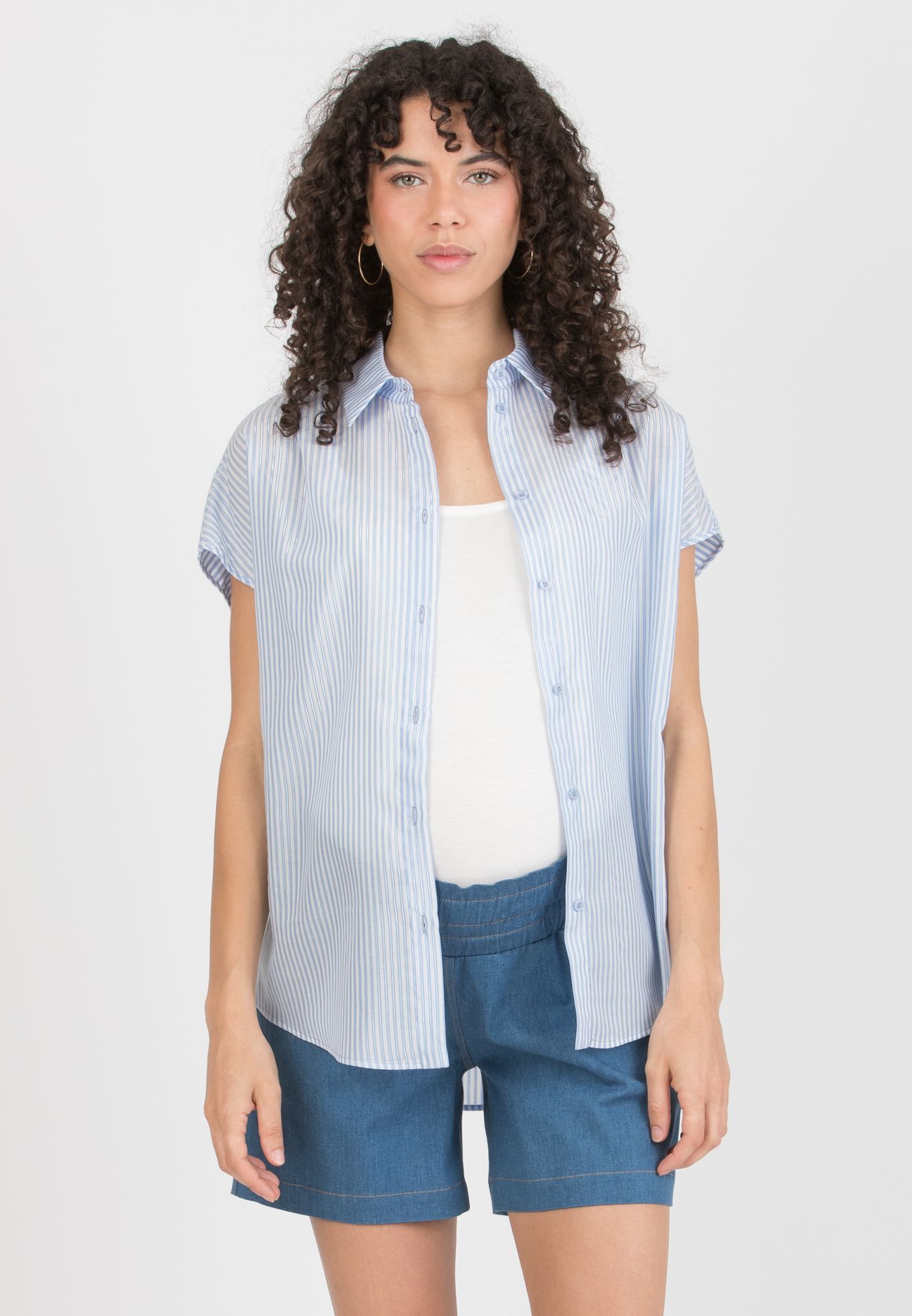 PEGGY - Maternity & Nursing Oversized Striped Shirt (Azzurro)