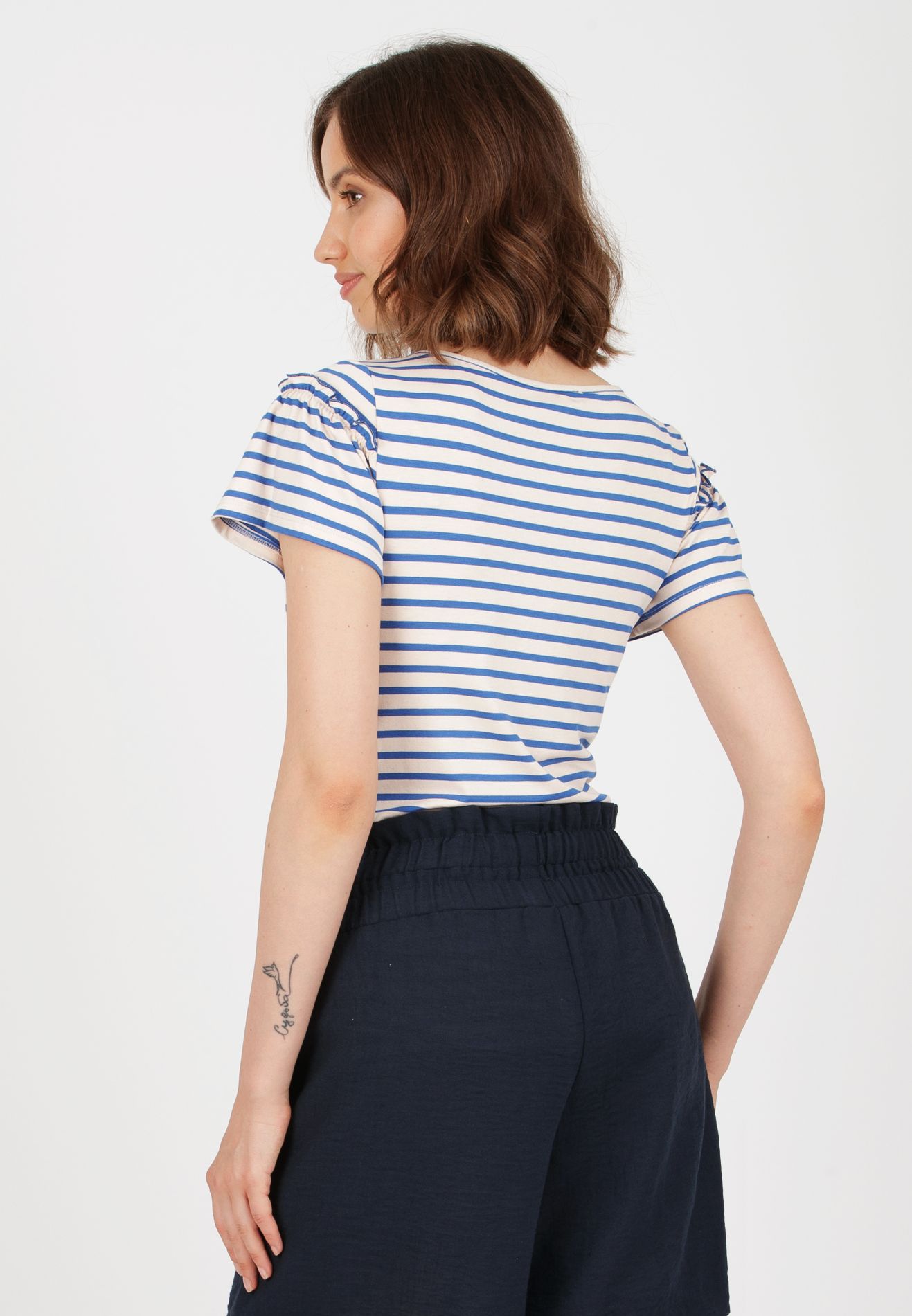 KATIA - Striped Maternity T-shirt (China Blue, XS)
