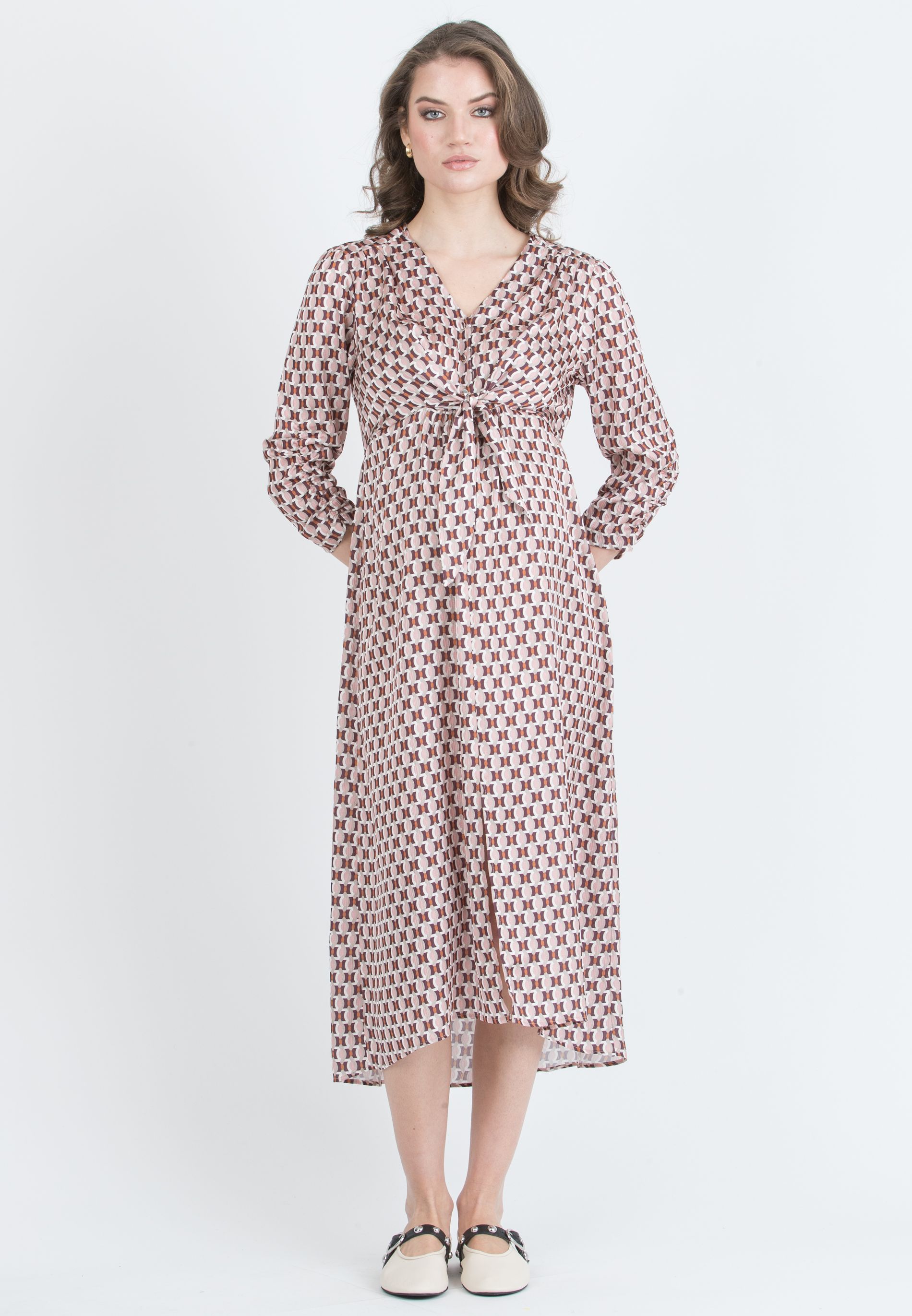 BELEN M/L - Maternity & Nursing Dress with Knotted Bodice and 3/4 Sleeves (Rosa)