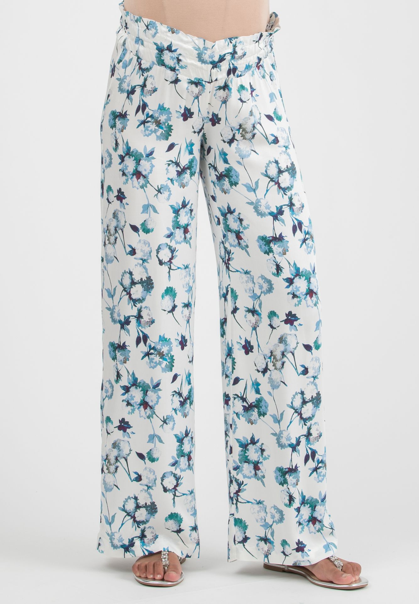 GUENDALINA LG - Maternity Palazzo Trousers in Printed Viscose Satin (Blu)