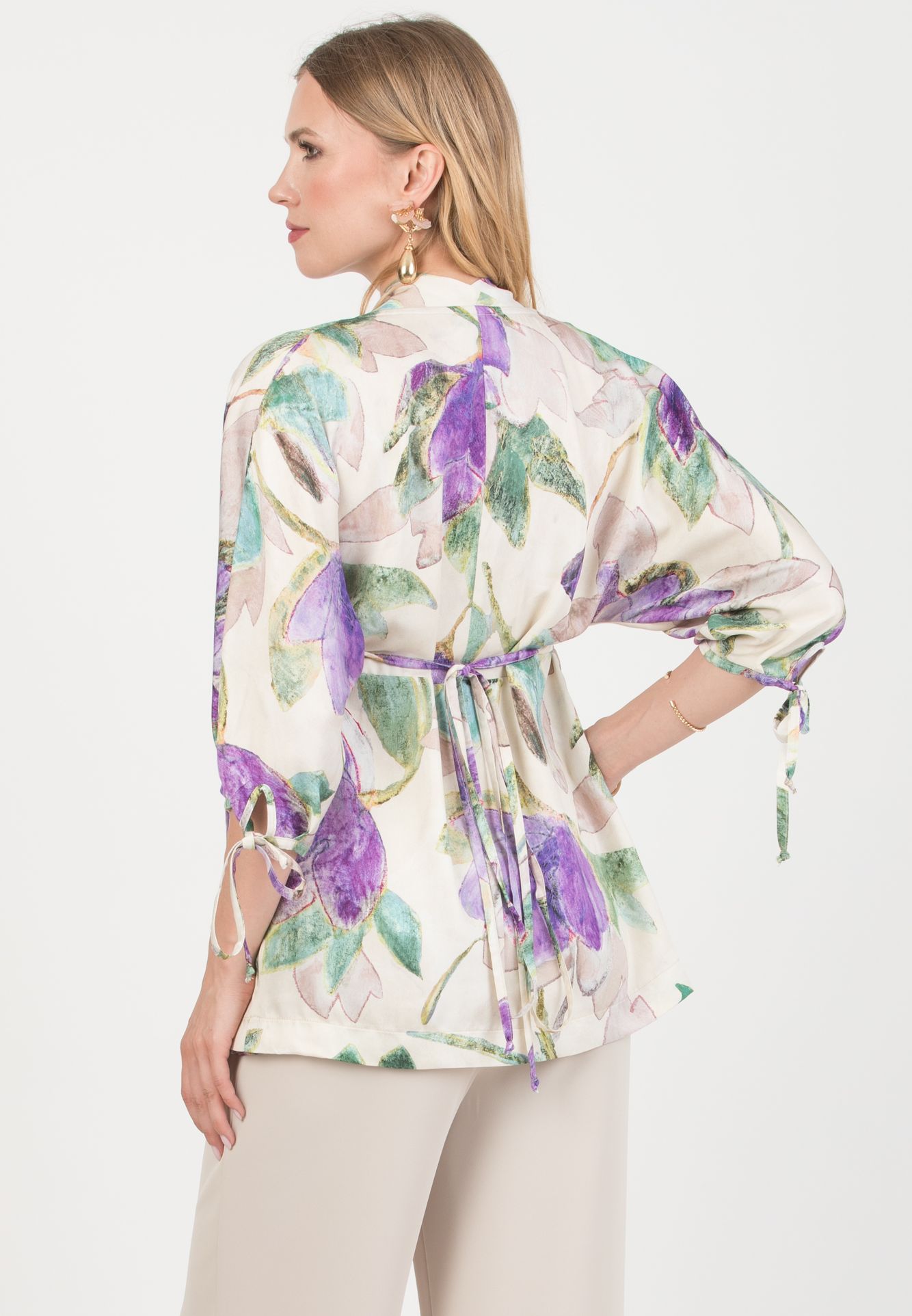 VIOLA M – Casacca Kimono Premaman in Viscosa con Laccetti (Naturale)