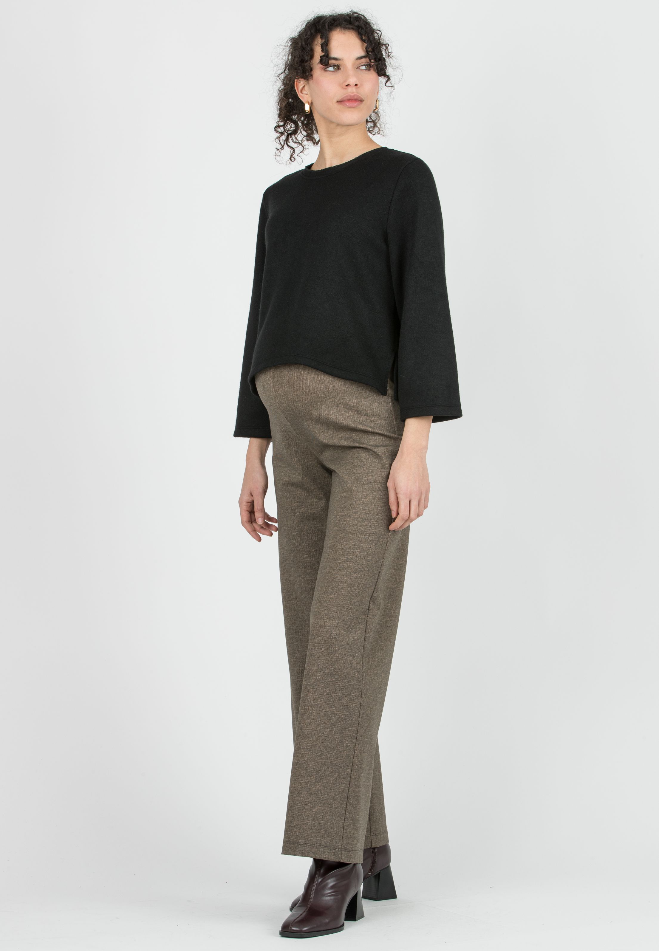 KIMBERLY - Pantalone Premaman Palazzo in Punto Milano di Viscosa (Cammello, XS)