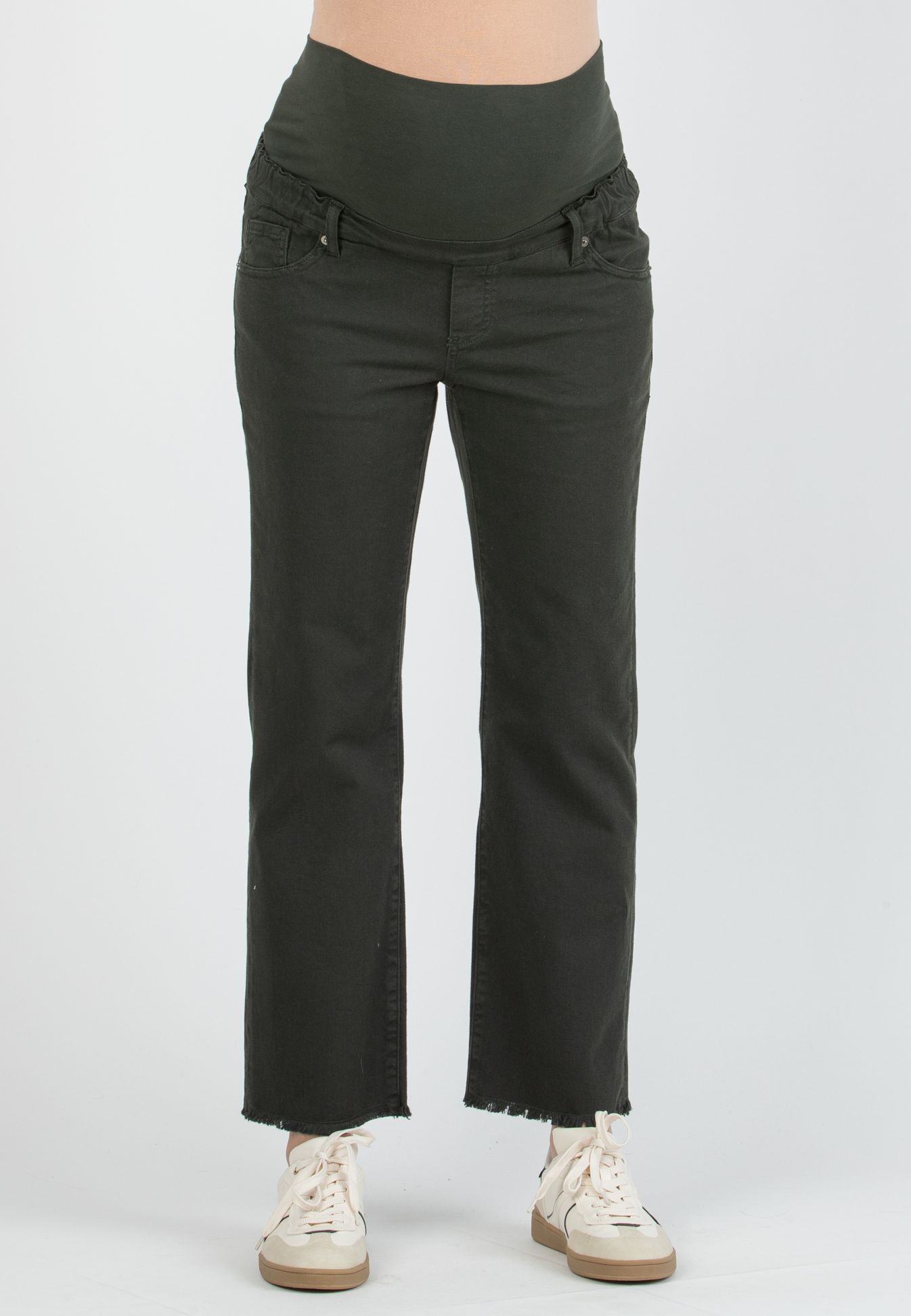 GIADA - Colorful Maternity Straight Jeans with Fringed Hem (Verde)
