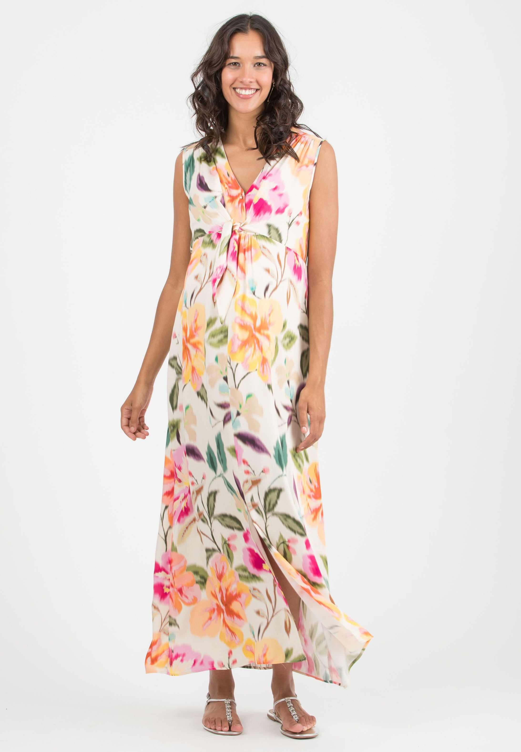 BELEN MAXI - Abito Premaman & Allattamento in Raso di Viscosa Stampato (Fuxia, XS)