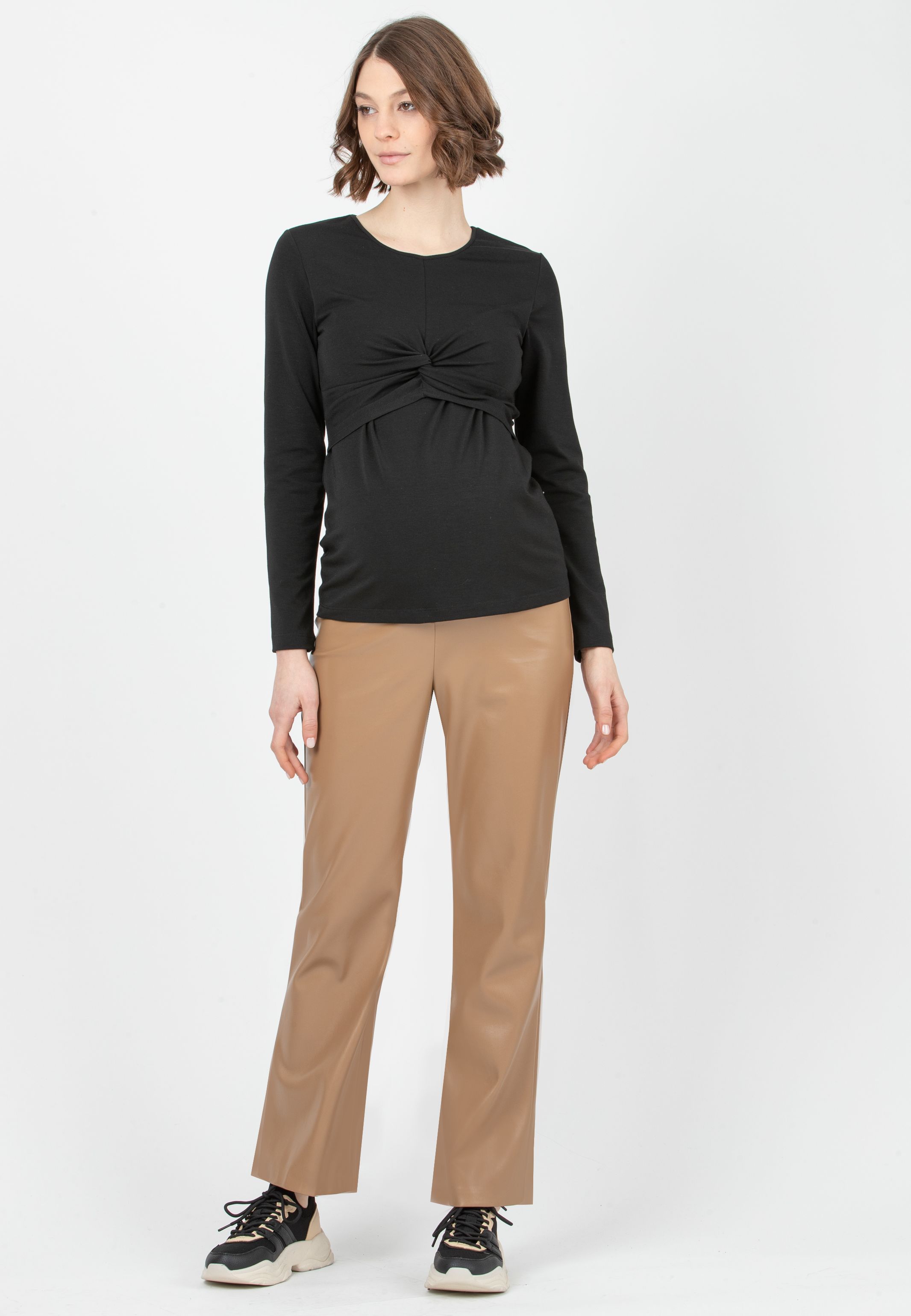 RAMONA P - Pantalone Premaman a Campana in Ecopelle (Cammello, XS)