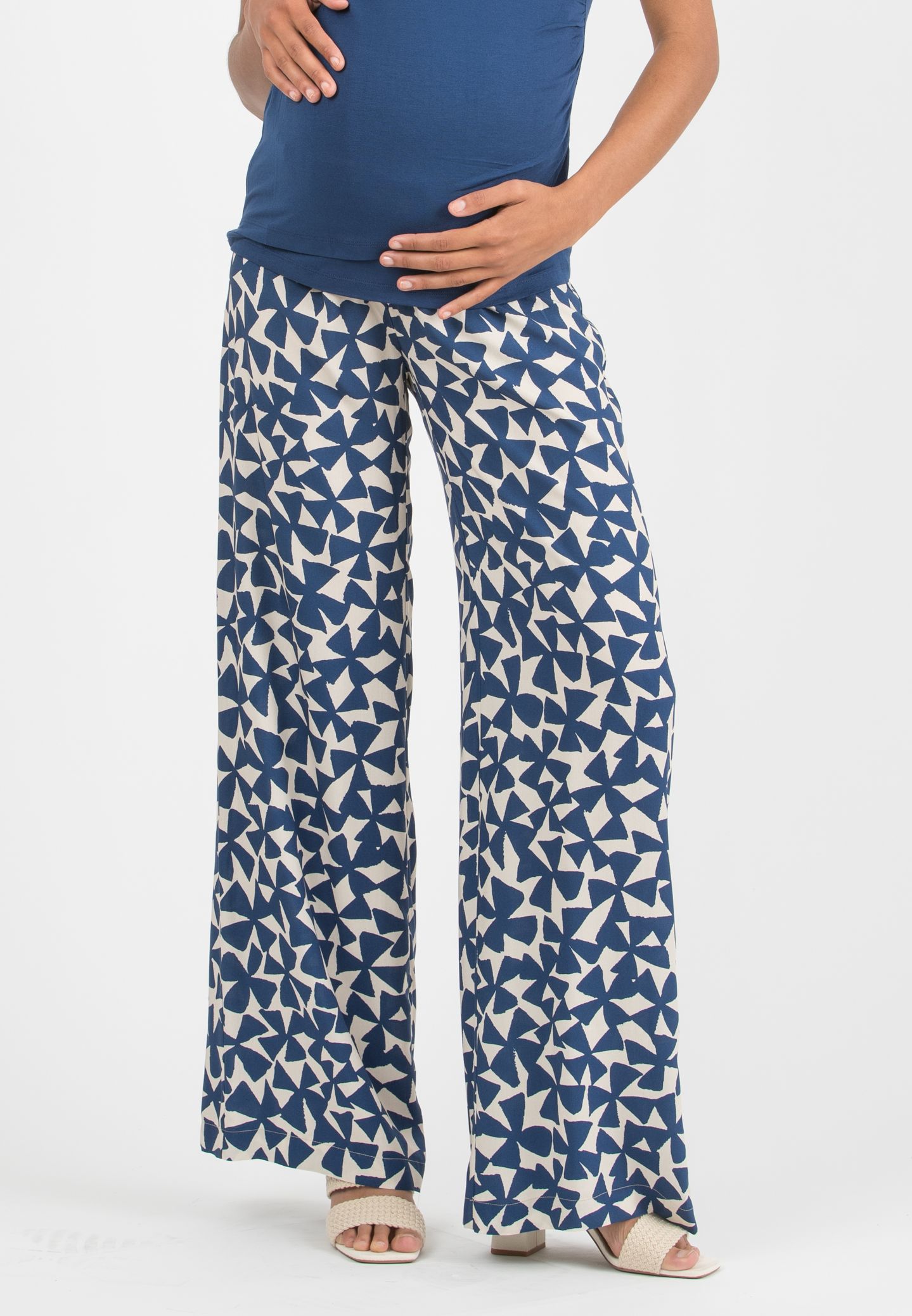 GUENDALINA LG - Pantalone Premaman a Palazzo in Viscosa Stampata (Blu)