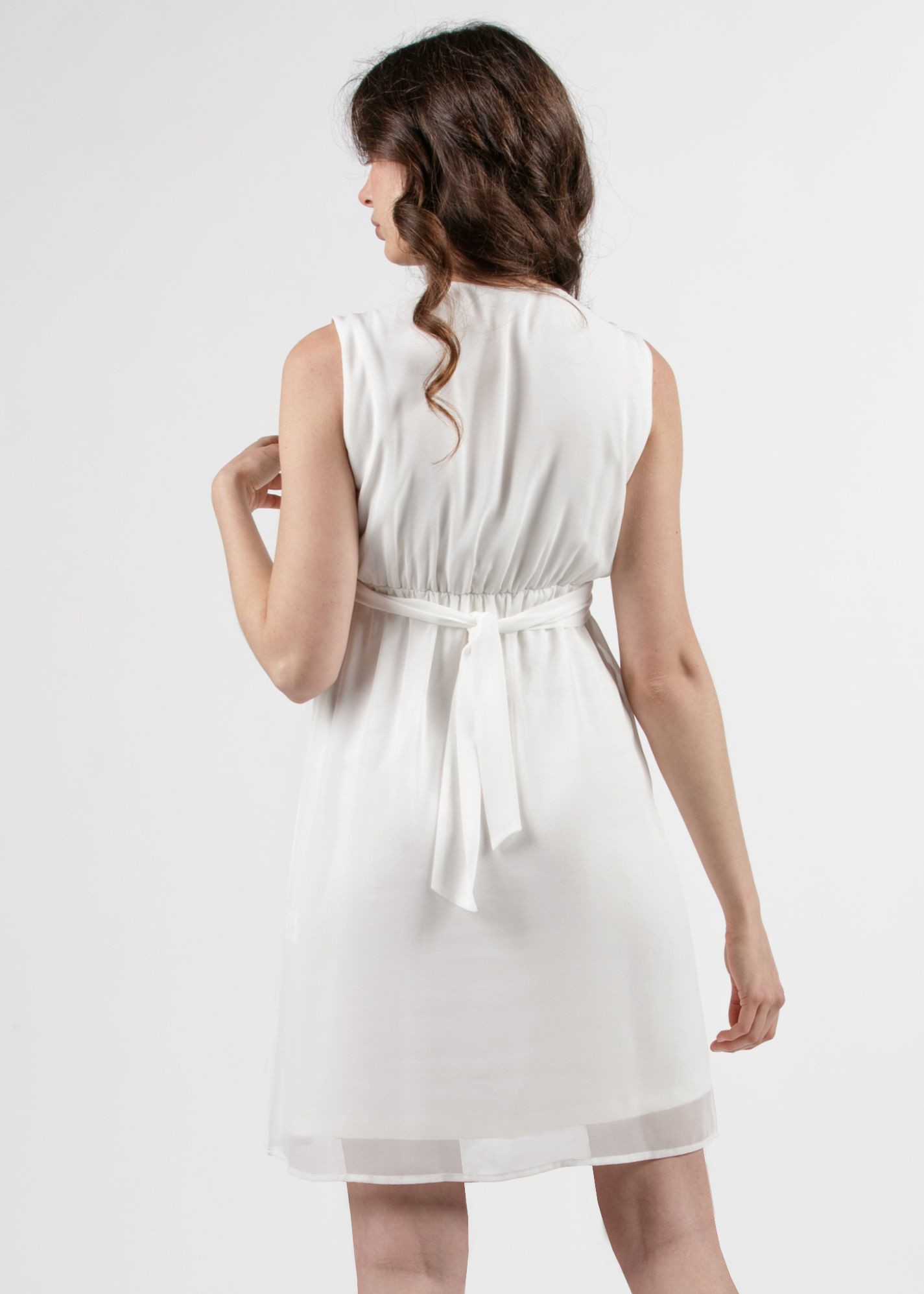 SABRINA - Abito Premaman & Allattamento in Chiffon con Pieghe sul Corpino (Avorio, XS)
