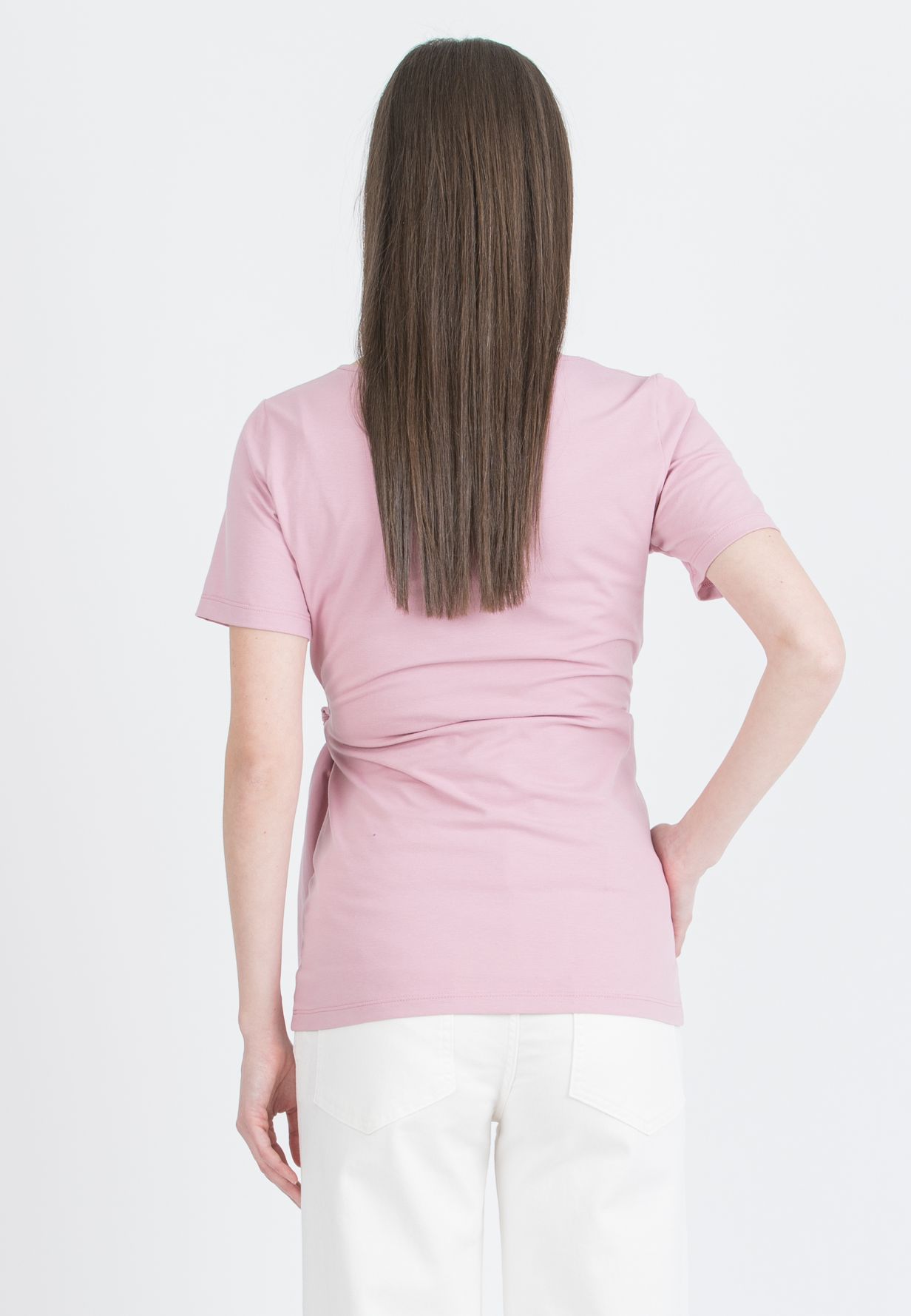 KAREN M - Maternity Cotton Jersey T-Shirt with Side Knot (Pink, XS)