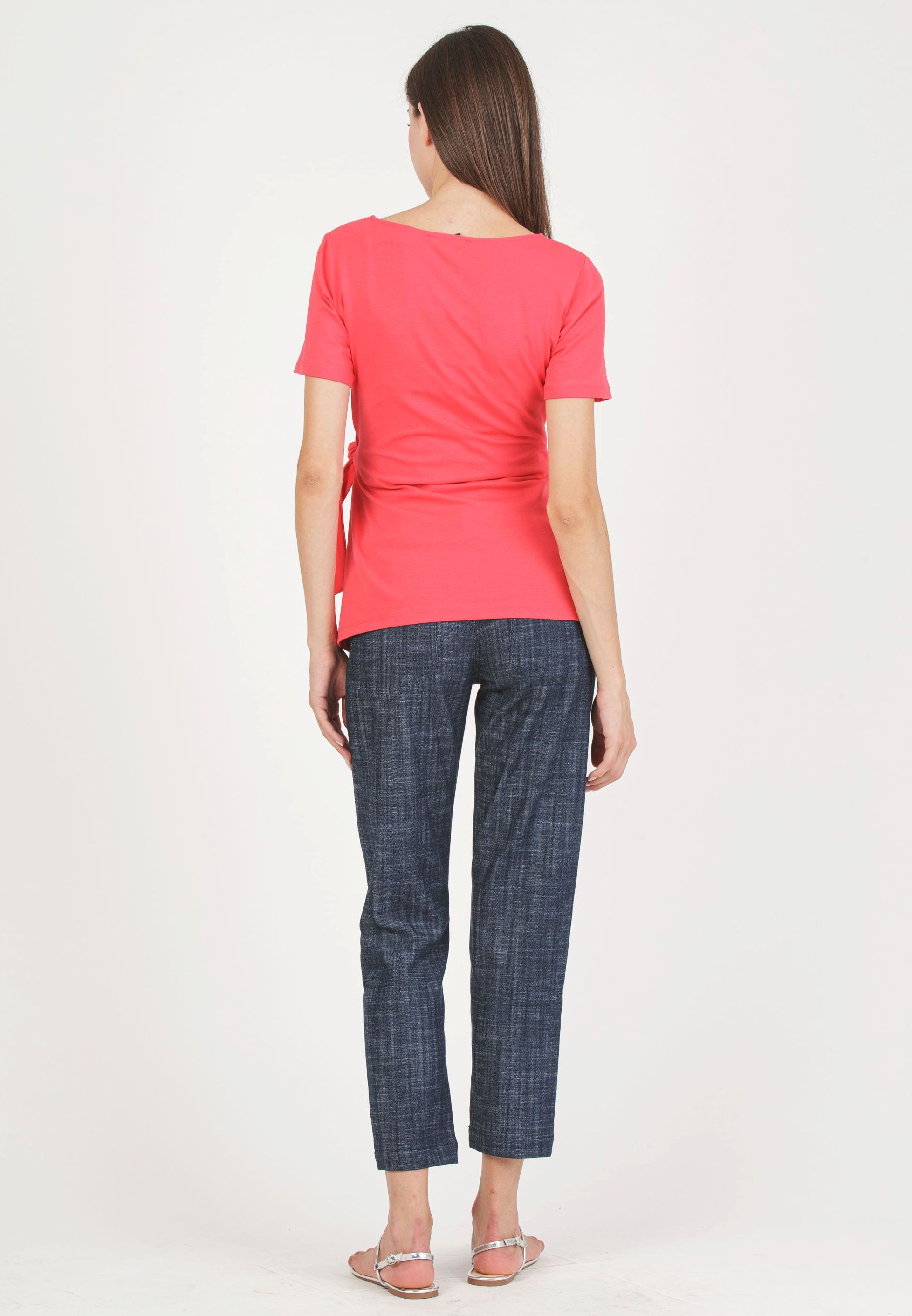KAREN M - T-Shirt Premaman in Jersey di Cotone con Nodo Laterale (Corallo, XS)
