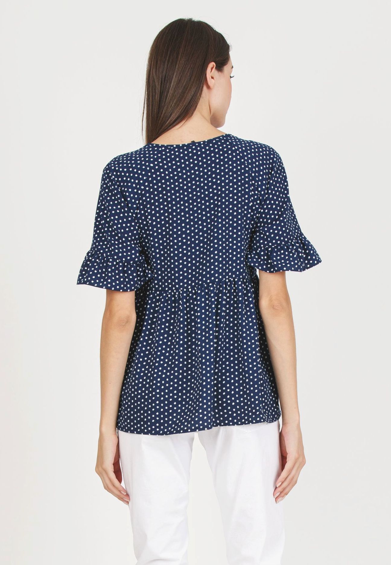 TINA M - Casacca premaman & Allattamento a Pois con Volant (Blu)