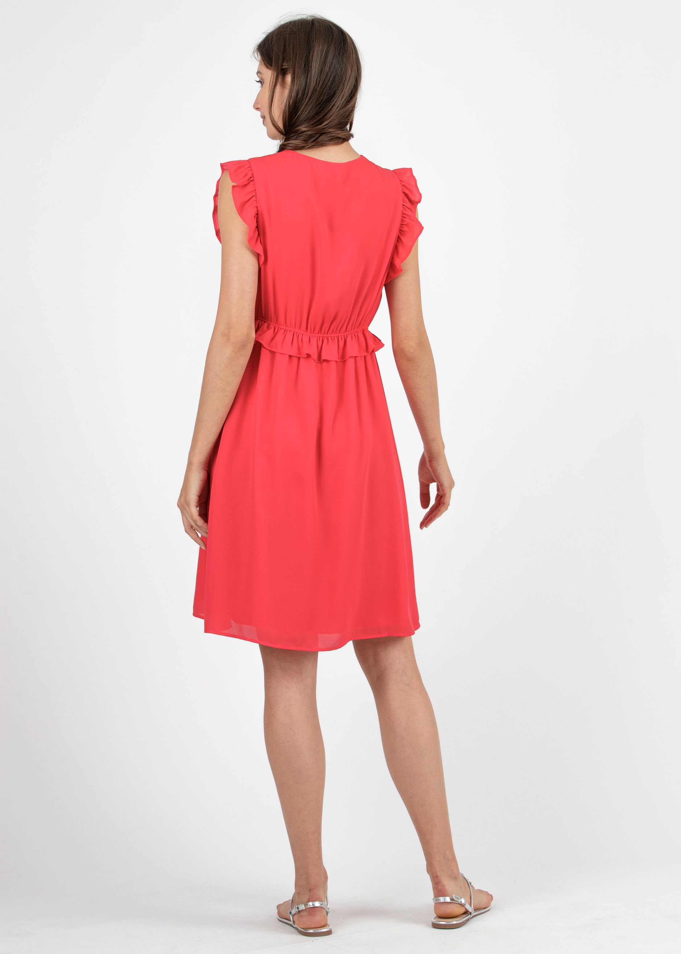 Maternity Dress in Chiffon with Ruffle Trims (Coral, XS)