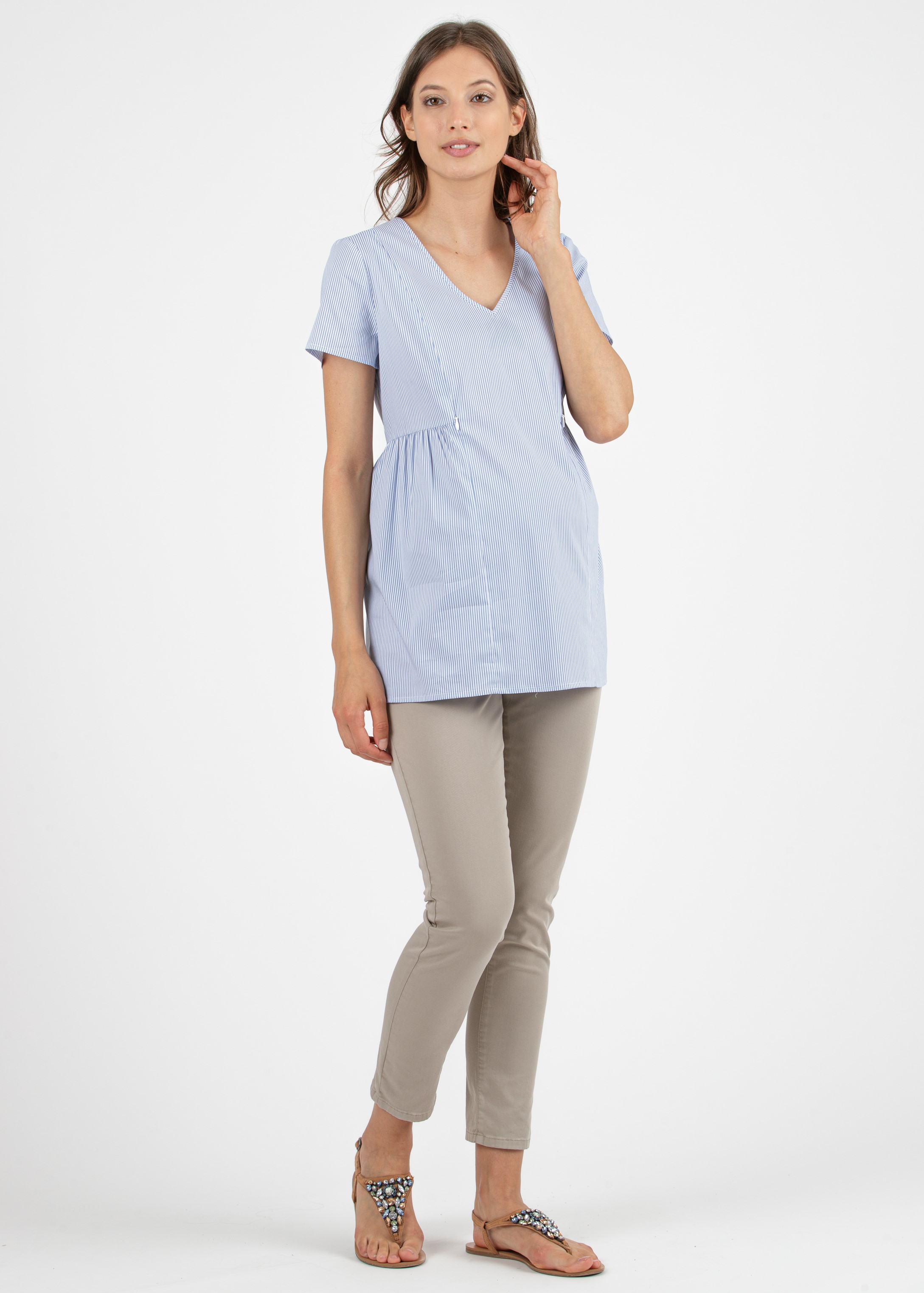 Cropped Mom Fit Slim Maternity Trousers in Gabardine (Beige, XS)