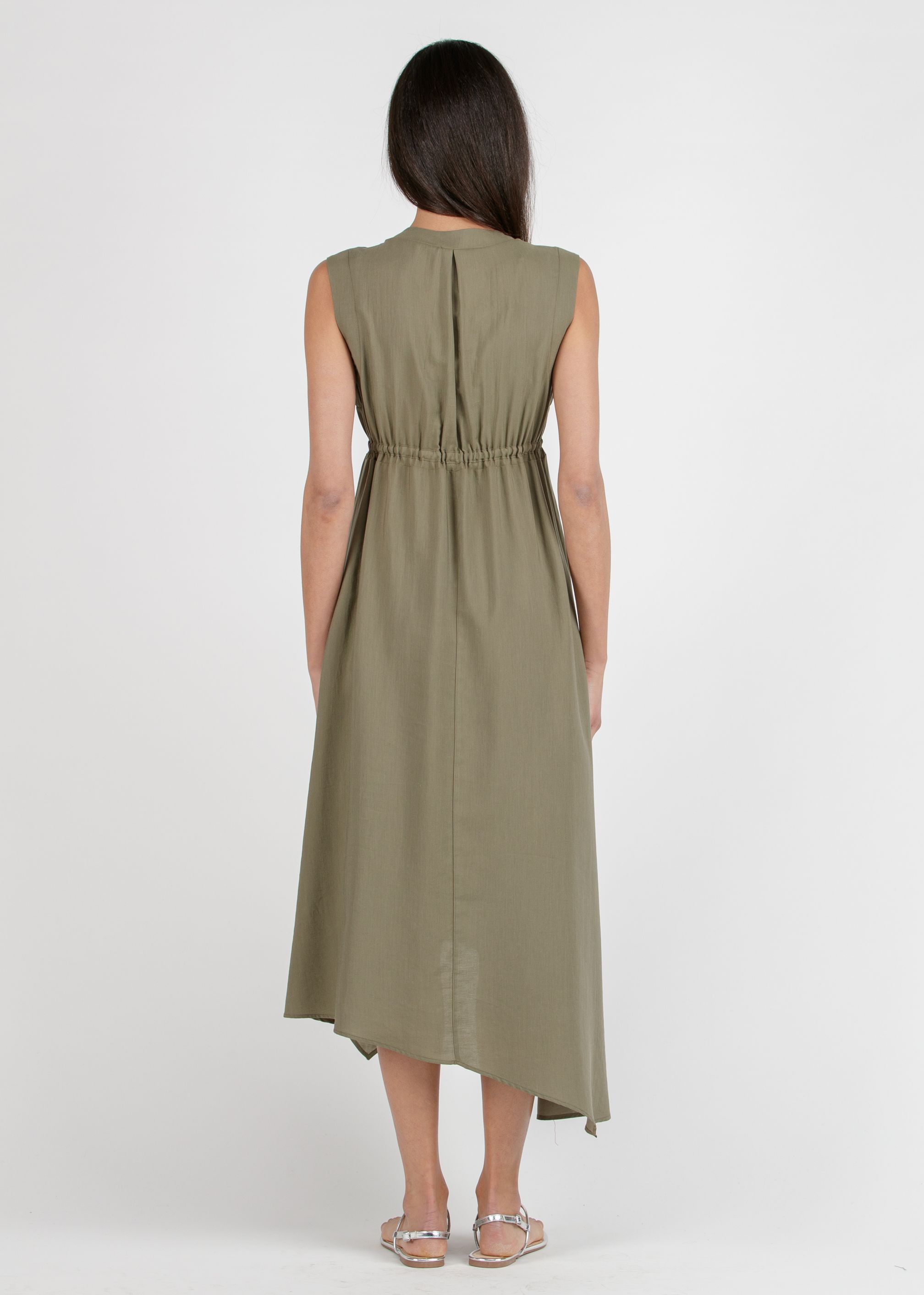 IRENE - Midi Maternity & Nursing Dress in Tencel with Drawstring (Army Green, XXS)