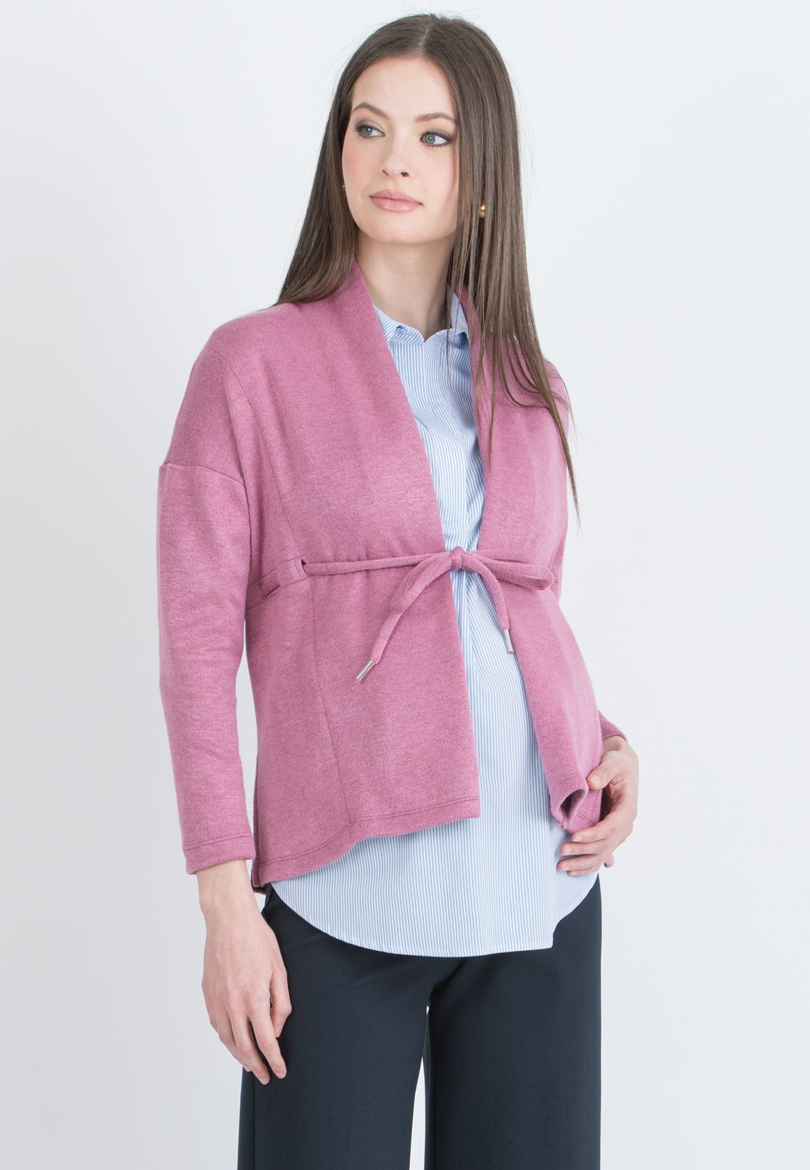 ALMA - Cardigan Premaman in Maglia con Laccio (Rosa)