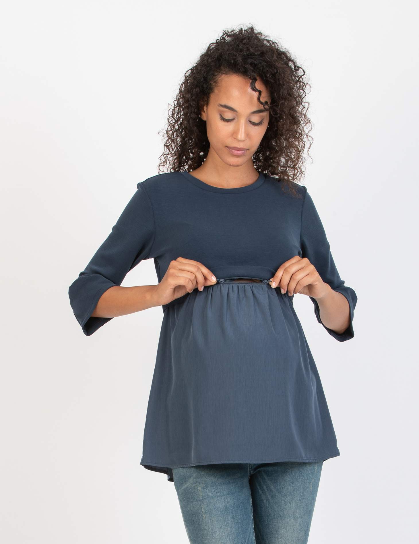 KYLIE - Maglia Premaman & Allattamento in Modal e Raso (Denim, XS)