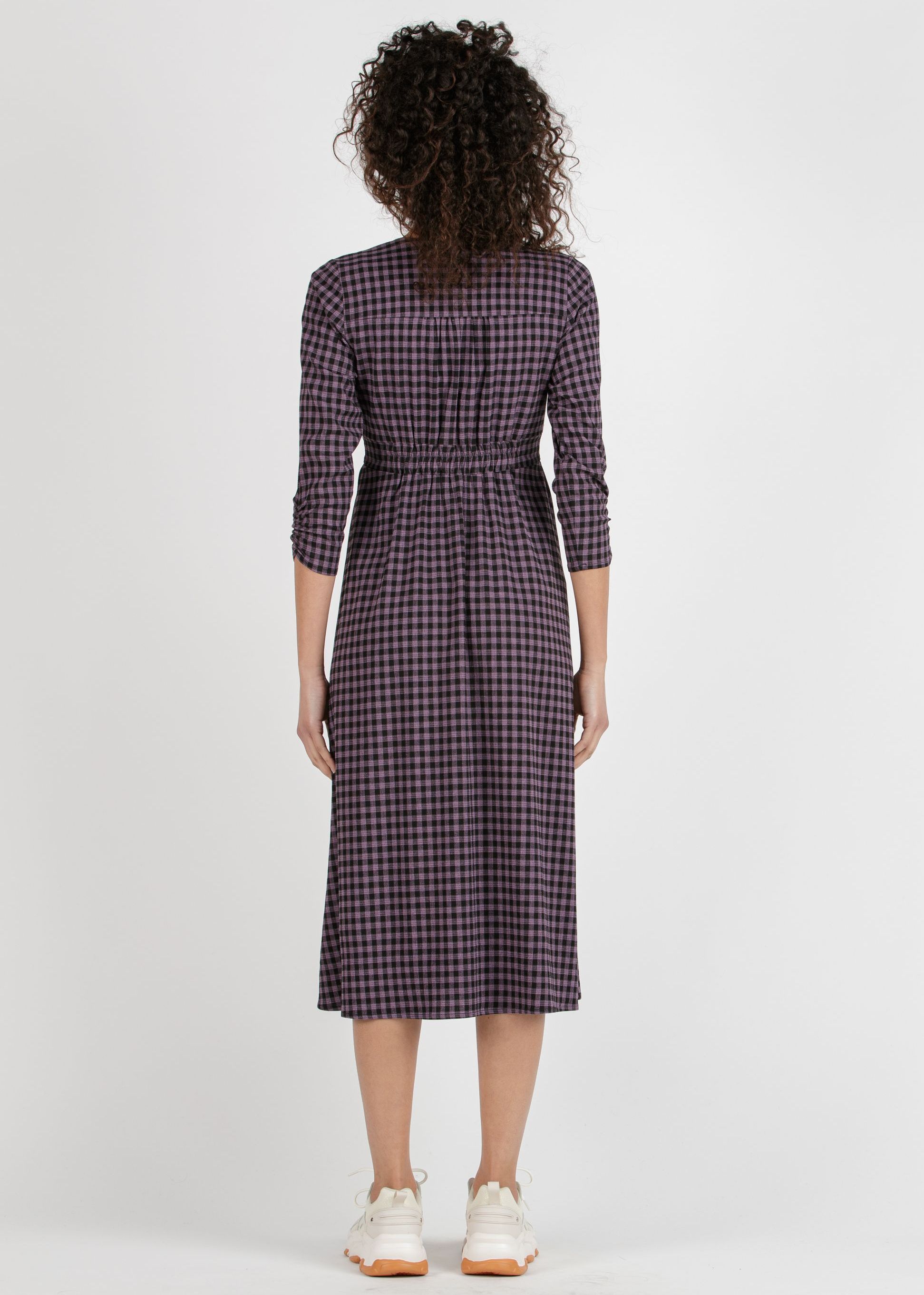 YLENIA - Gingham Midi Maternity & Nursing Dress (Glicine, XS)