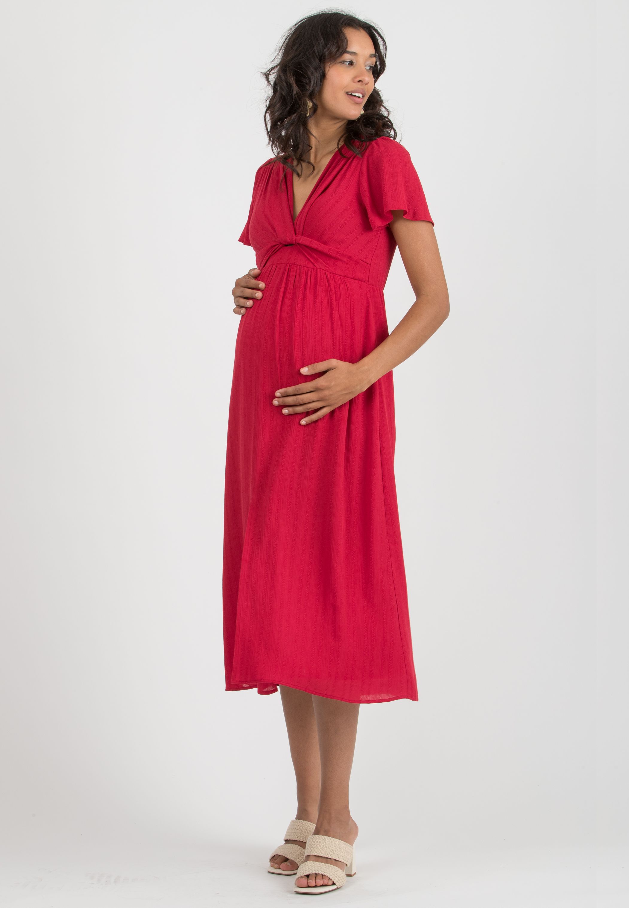 RAYA - Abito Premaman & Allattamento in Leggera Viscosa Ricamata (Rosso, XS)