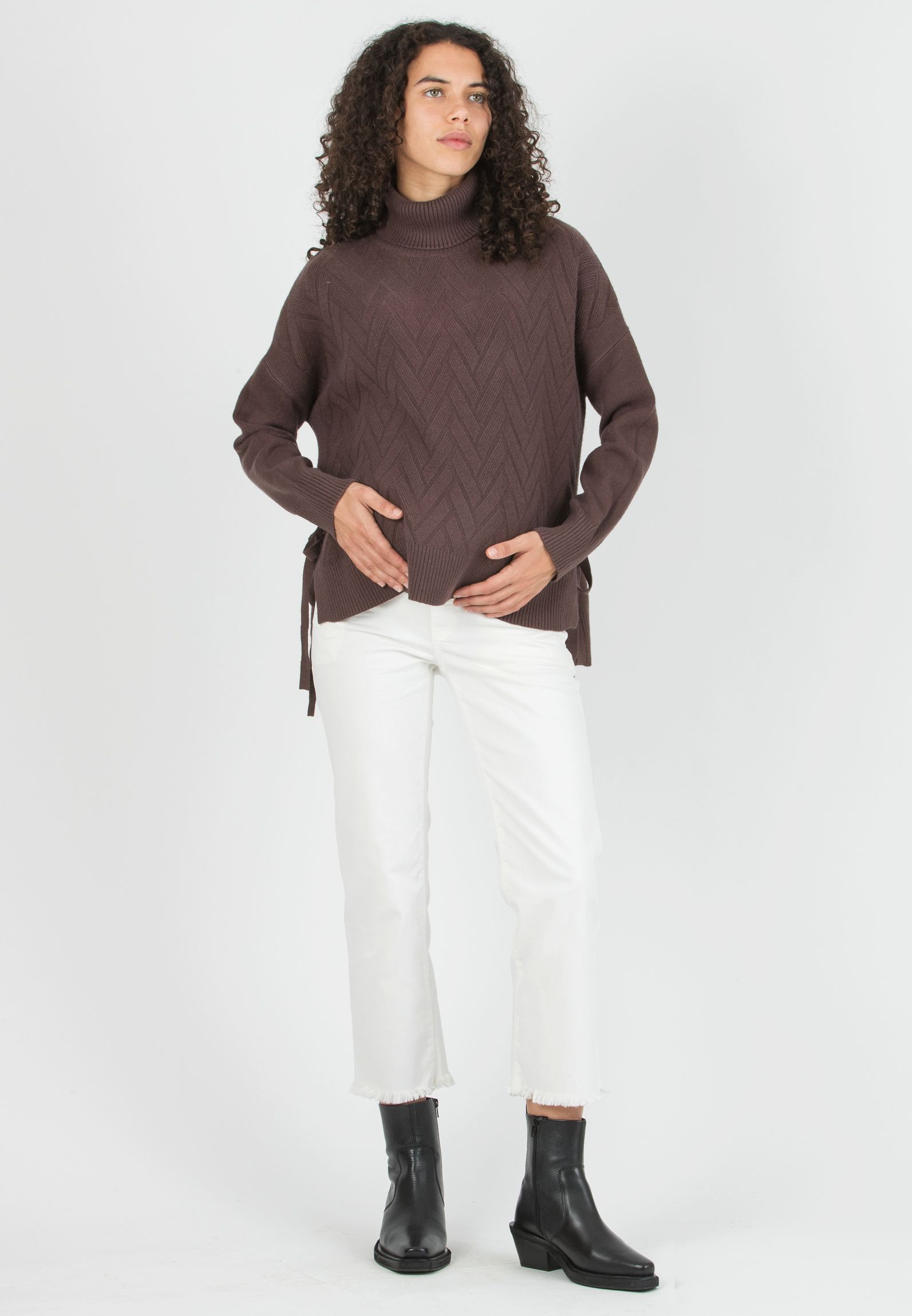 ALLISON -  Maternity & Nursing Wool Blend Sweater with Side Openings (Marrone)