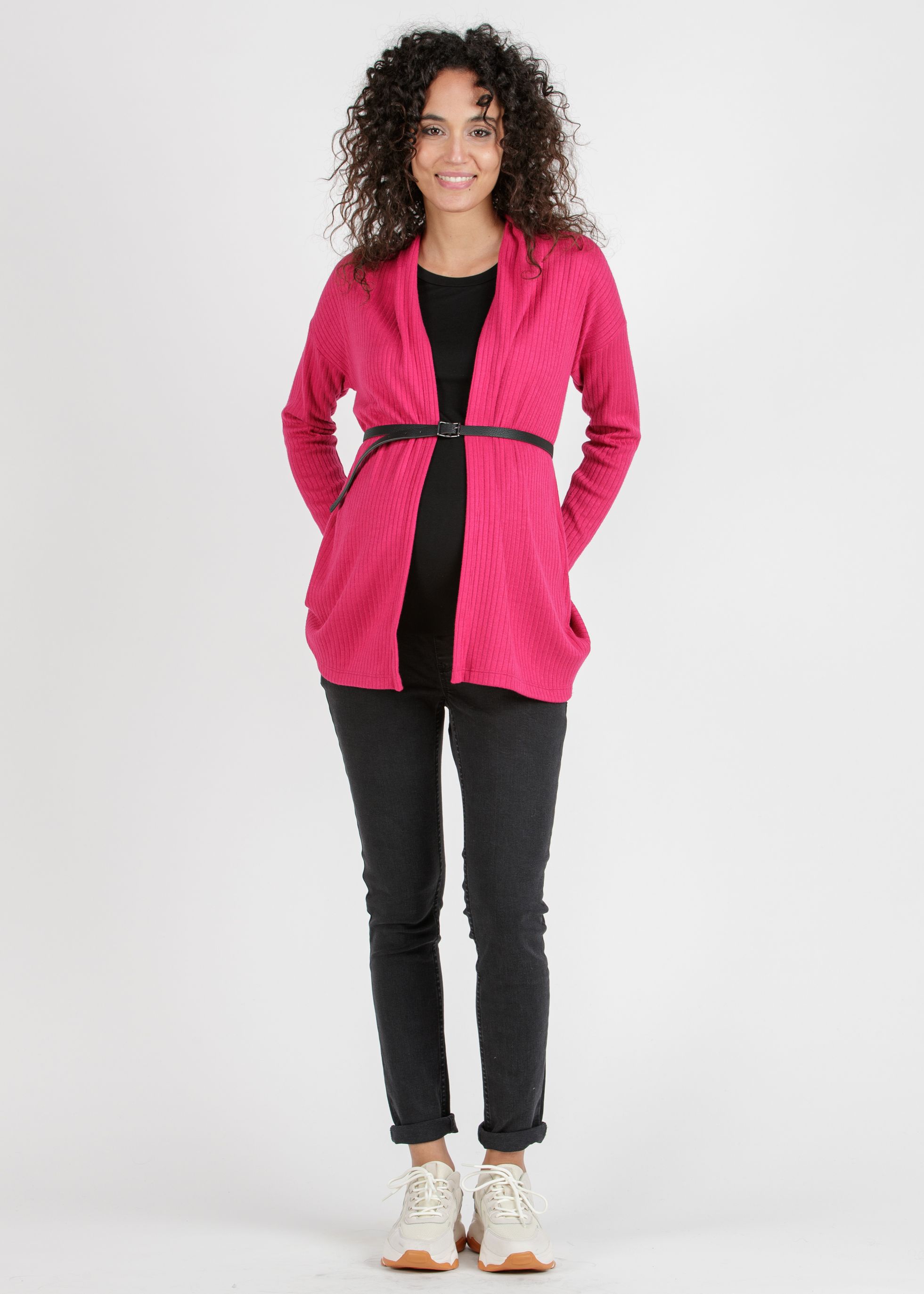 ARIANNA - Cardigan Premaman in Costina con Cintura (Rosa, XS)