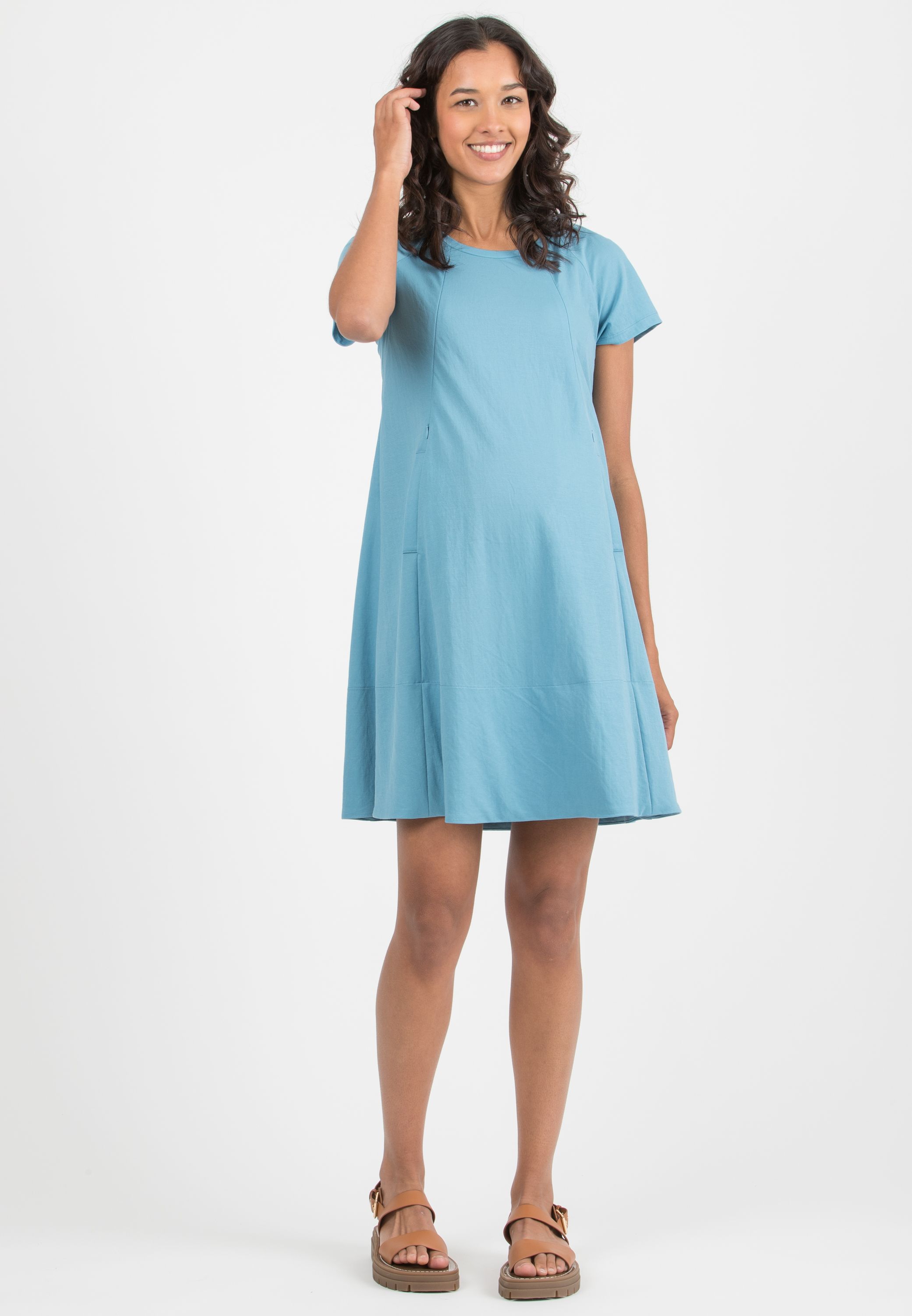 LICIA – Maternity & Nursing Dress in Viscose (Blue, XS)