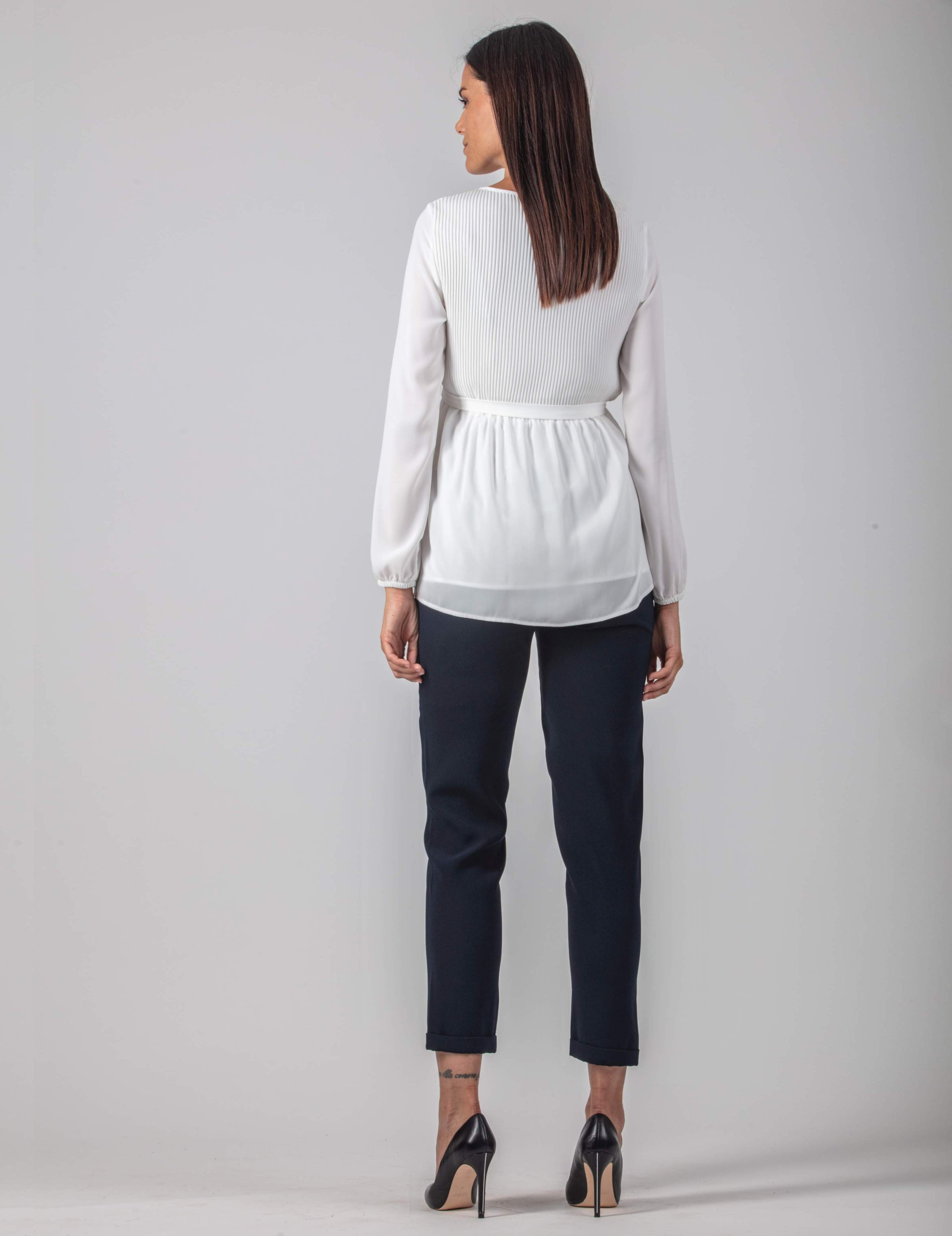 Camicetta Premaman in Georgette con Corpino in Kristal Plissé (Avorio, XS)