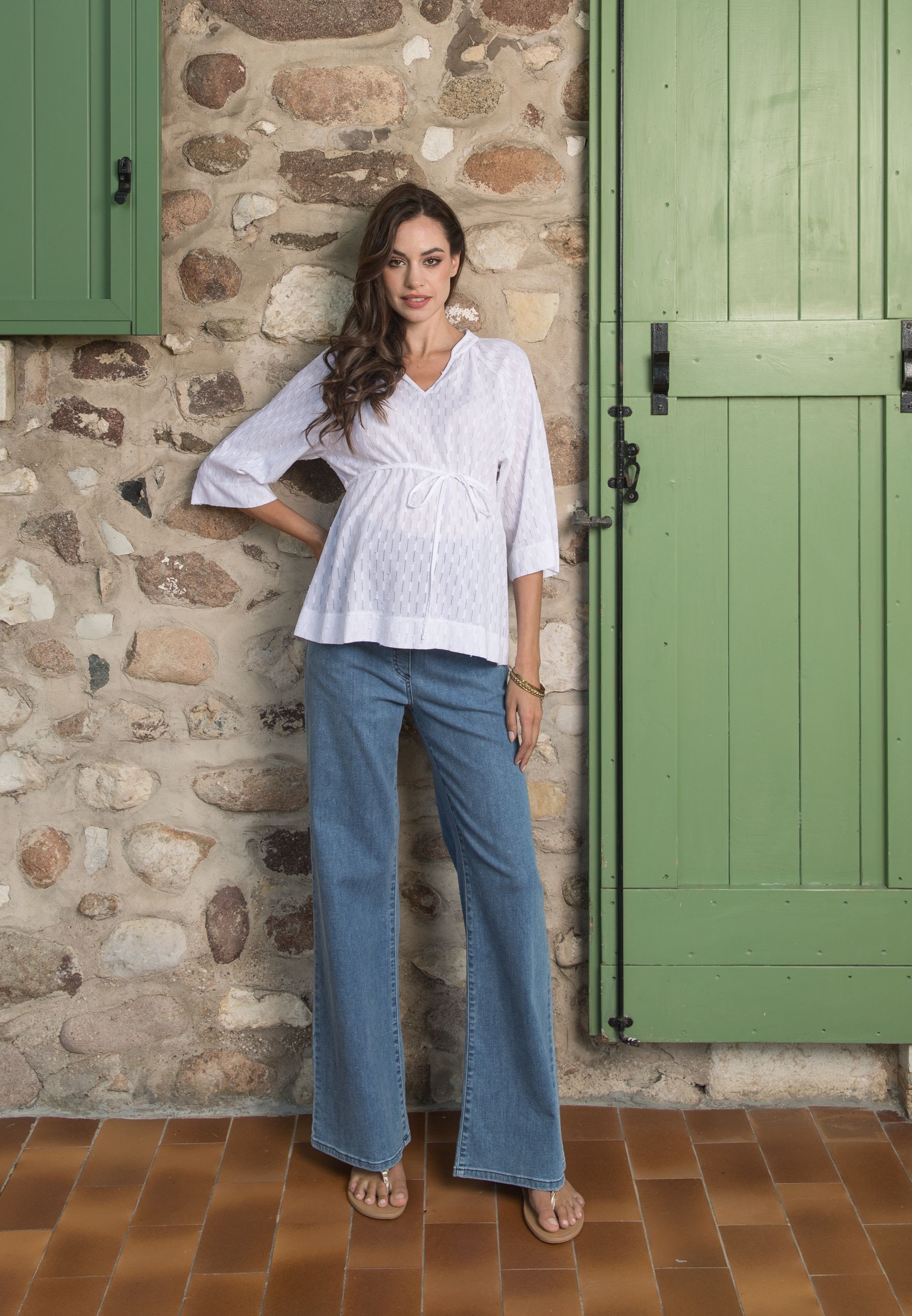 AVA - Camicia Premaman in Sangallo con Nastro Regolabile (Bianco  Ottico)