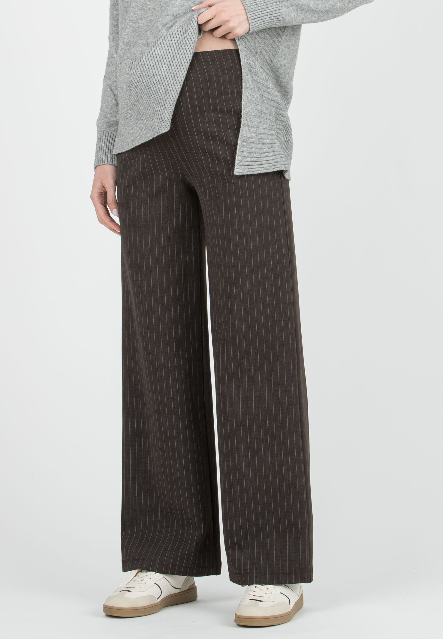 KIMBERLY G - Pantalone Premaman Palazzo in Punto Milano Invernale Gessato (Marrone)