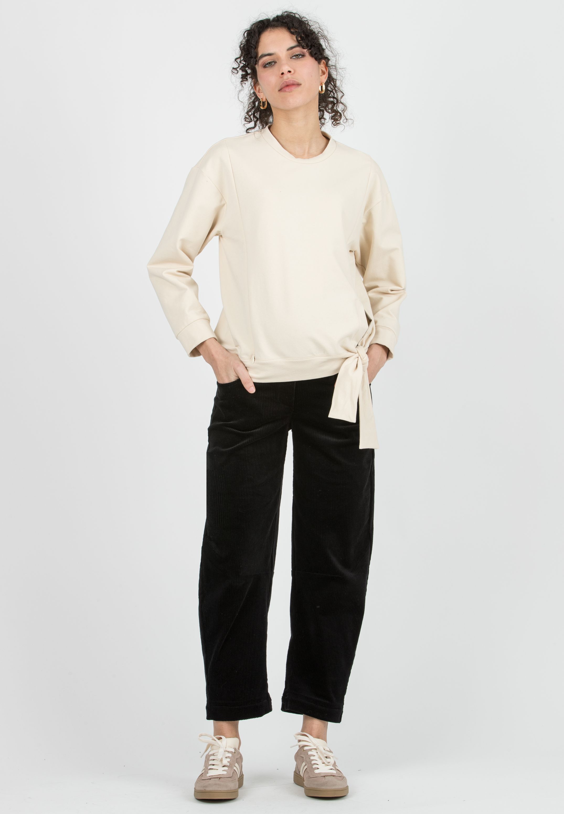 BRODY V - Pantalone Premaman in Velluto a Costine Ballon Fit (Nero)