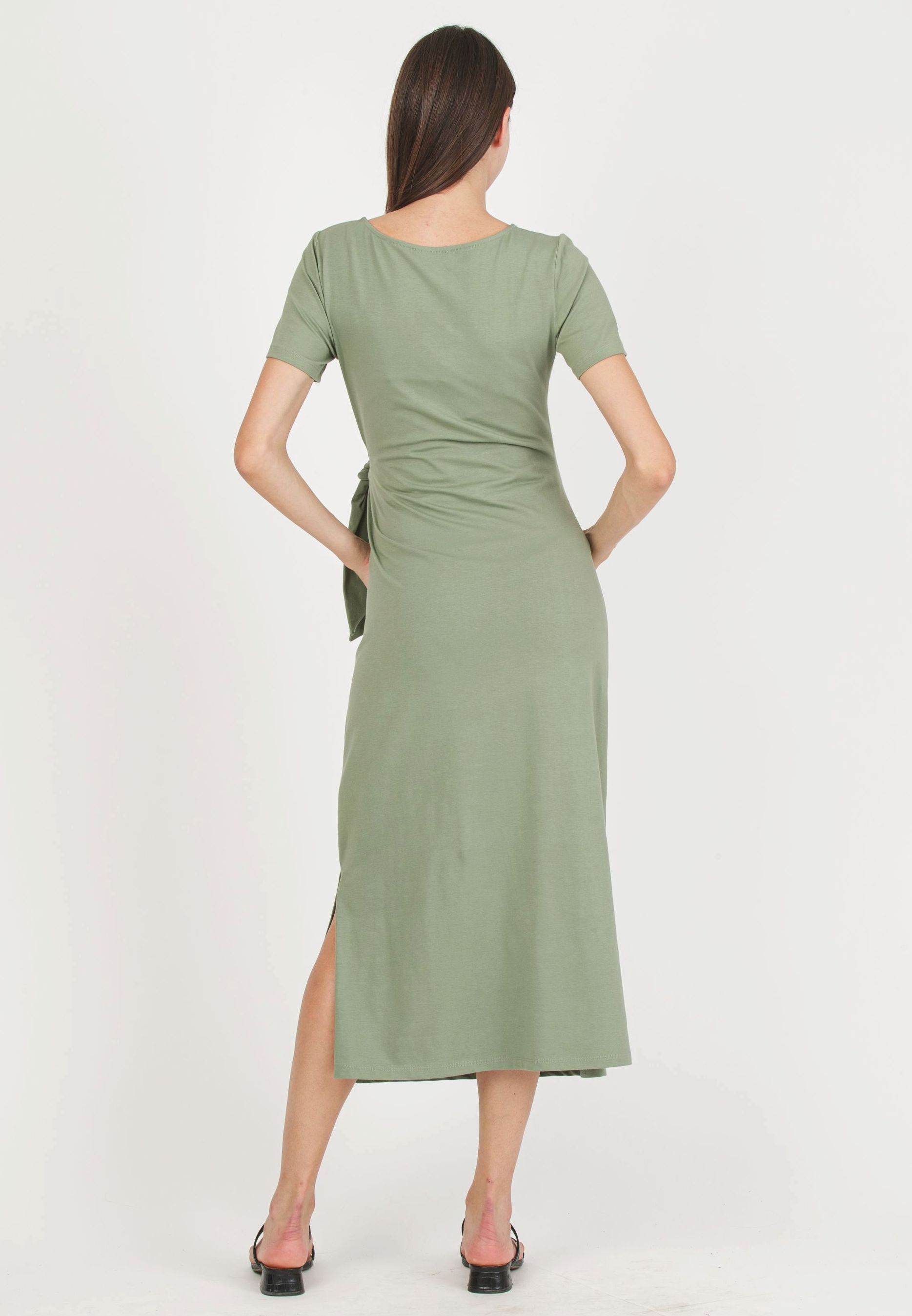 KAREN - Abito Premaman in Jersey di Cotone con Nodo Laterale (Verde Militare)