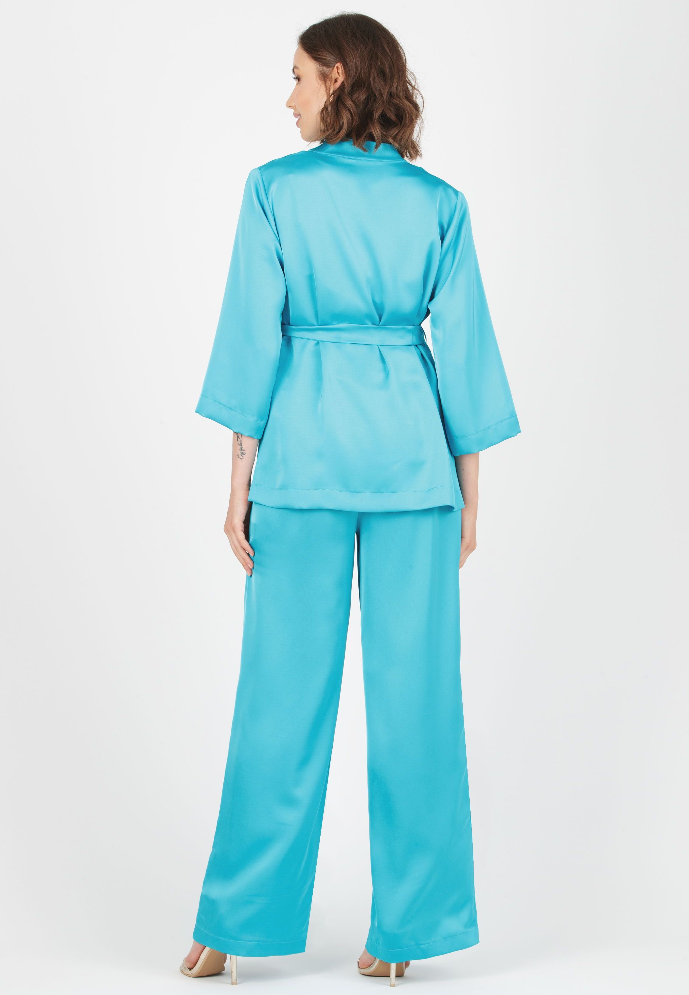 AURA - Palazzo Maternity Trousers in Satin (Turquoise, XS)