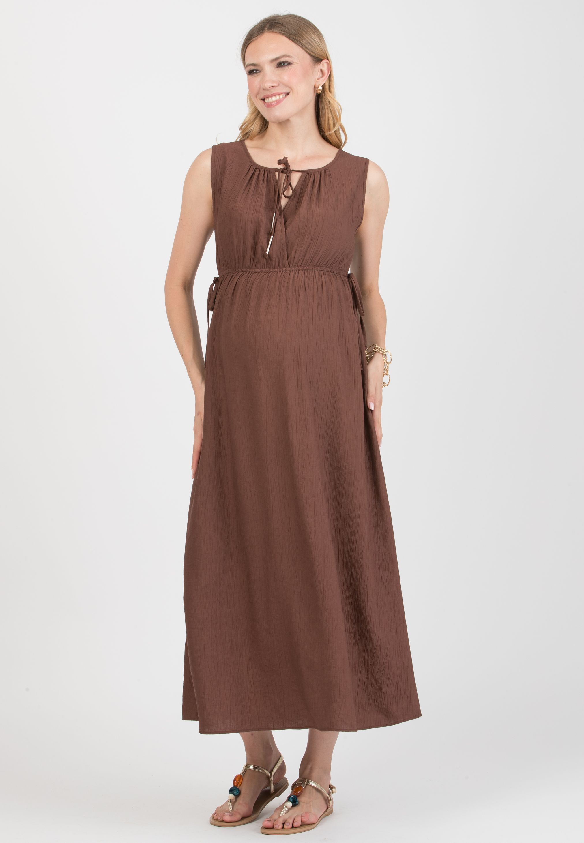 DEVA – Maternity & Nursing Dress in Viscose Crepe with Crossover Neckline (Marrone)