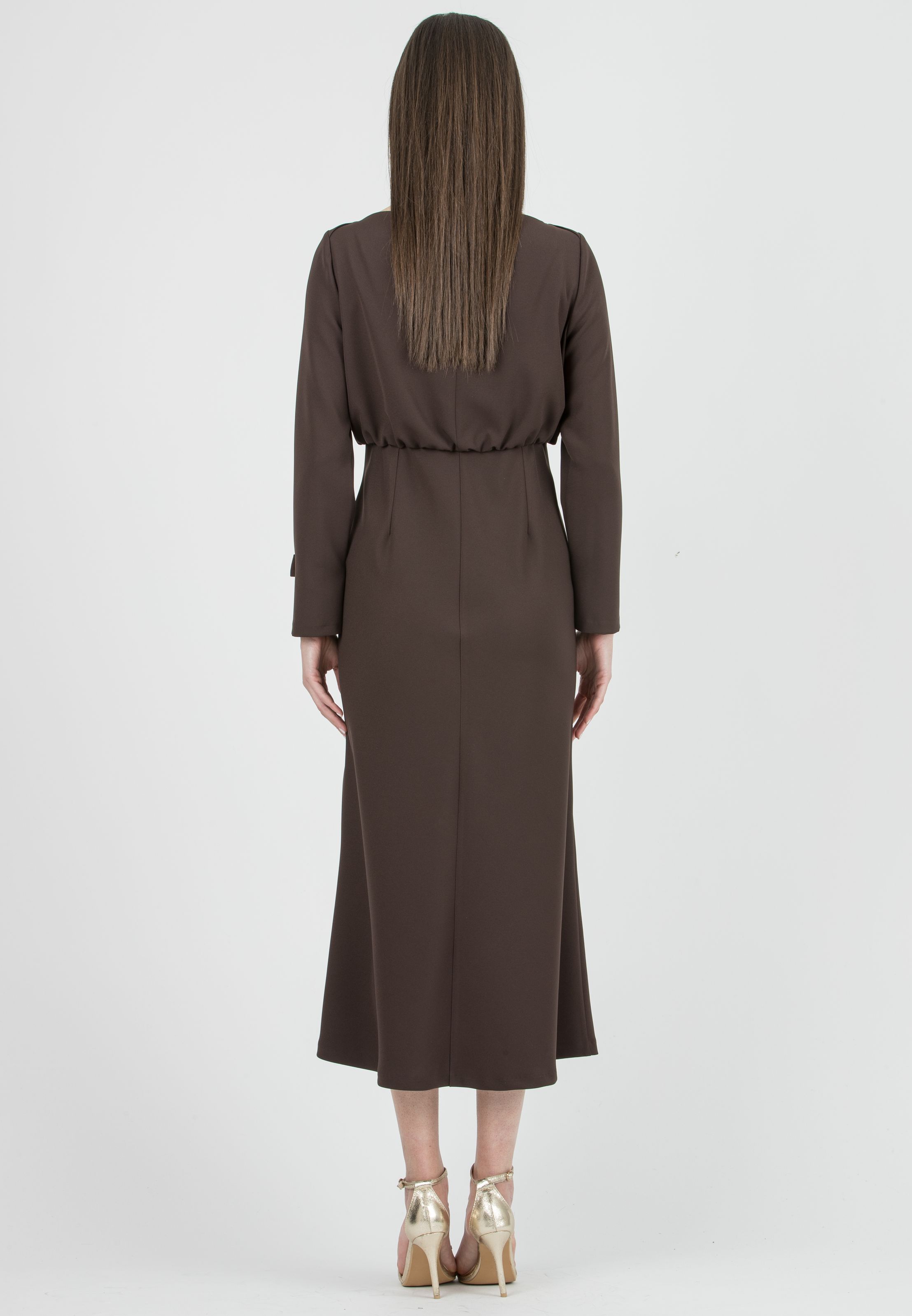 CHANTAL - Maternity Dress with Boat Neckline and Bias Cut Skirt (Marrone)