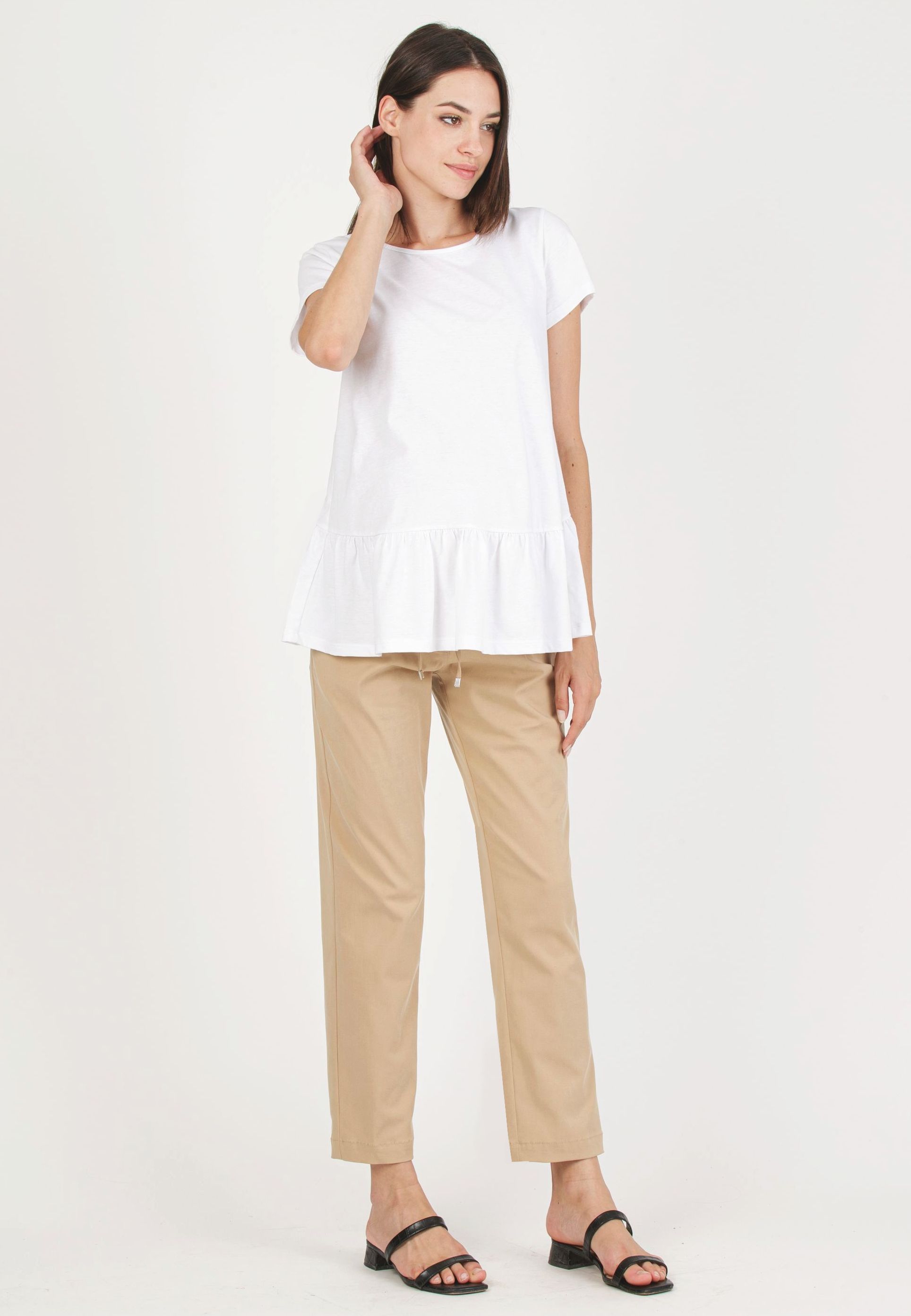 STEPH - Pantalone Premaman in Morbida Gabardina di Tencel (Beige, XS)