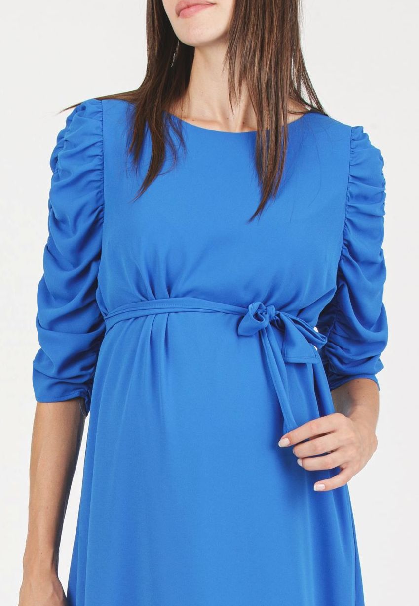 NANCY - Maternity Dress with Curled Sleeve (Turquoise, XS)