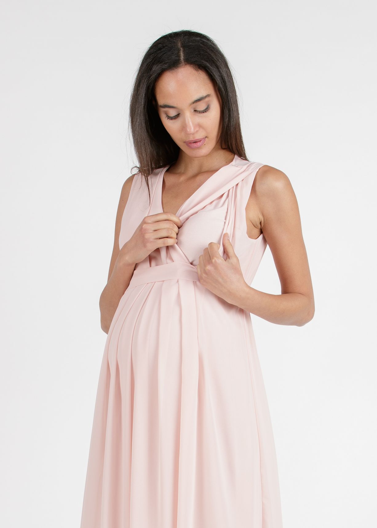 SABRINA - Abito Premaman & Allattamento in Chiffon con Pieghe sul Corpino (Rosa Confetto, XS)