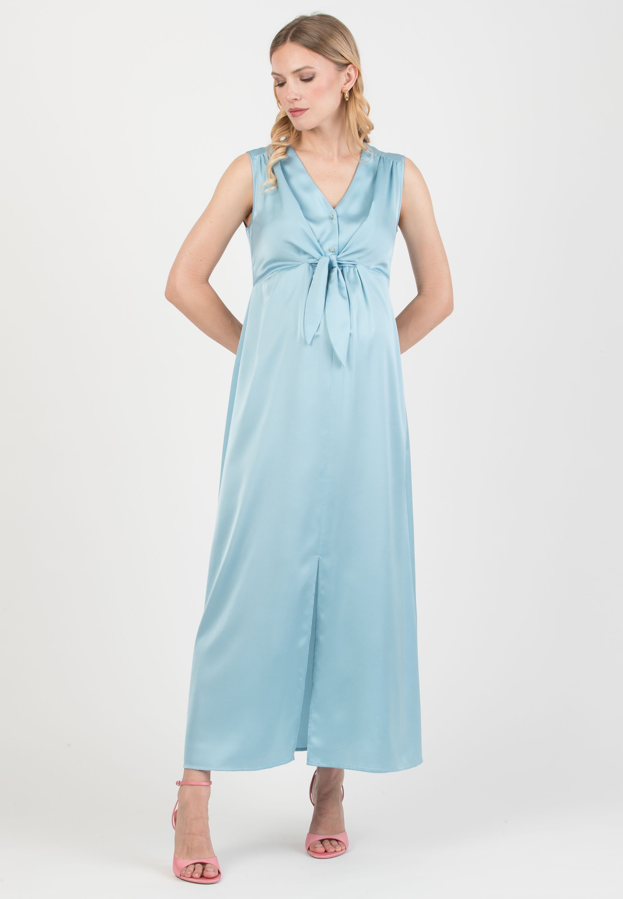 BELEN MAXI - Maxi Abito Premaman & Allattamento in Raso (Azzurro)