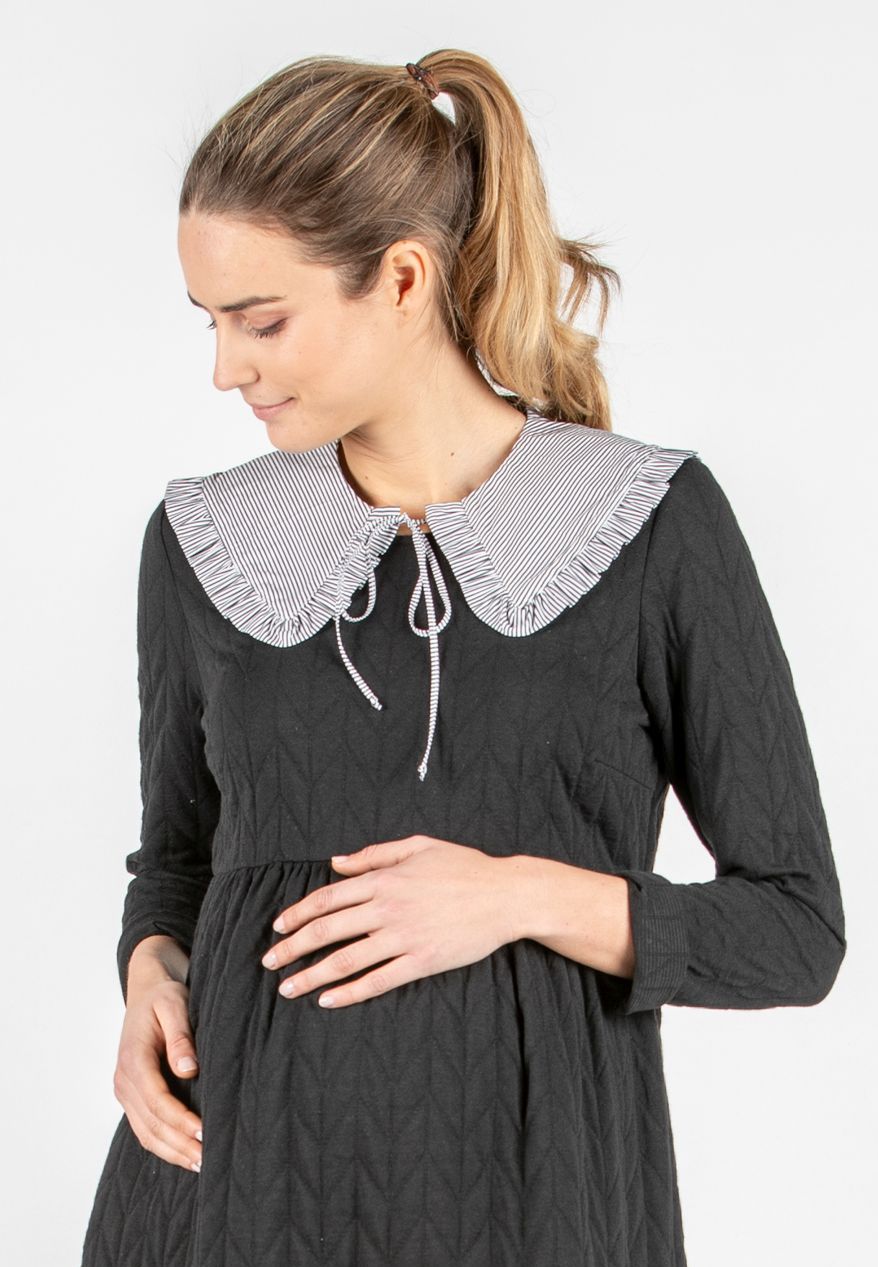 Collar in Striped Cotton Poplin (Nero)