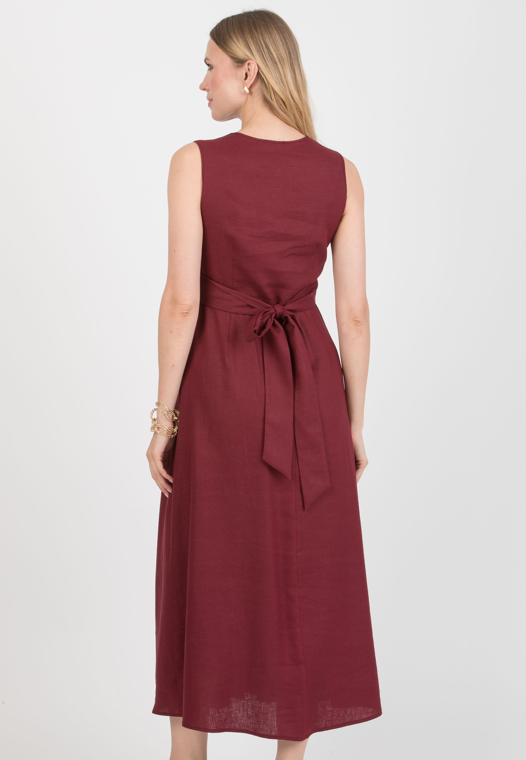 ANNALISA - Abito Premaman & Allattamento in Lino con Fusciacche incrociate (Bordeaux)