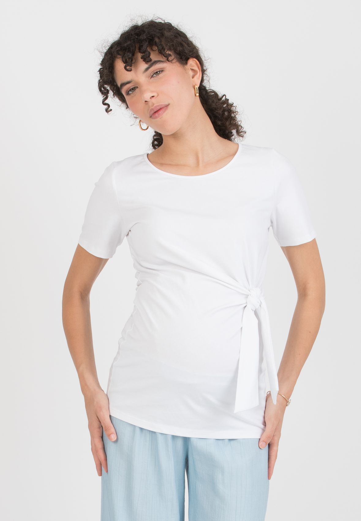 KAREN M - Maternity Cotton Jersey T-Shirt with Side Knot (Bianco  Ottico)