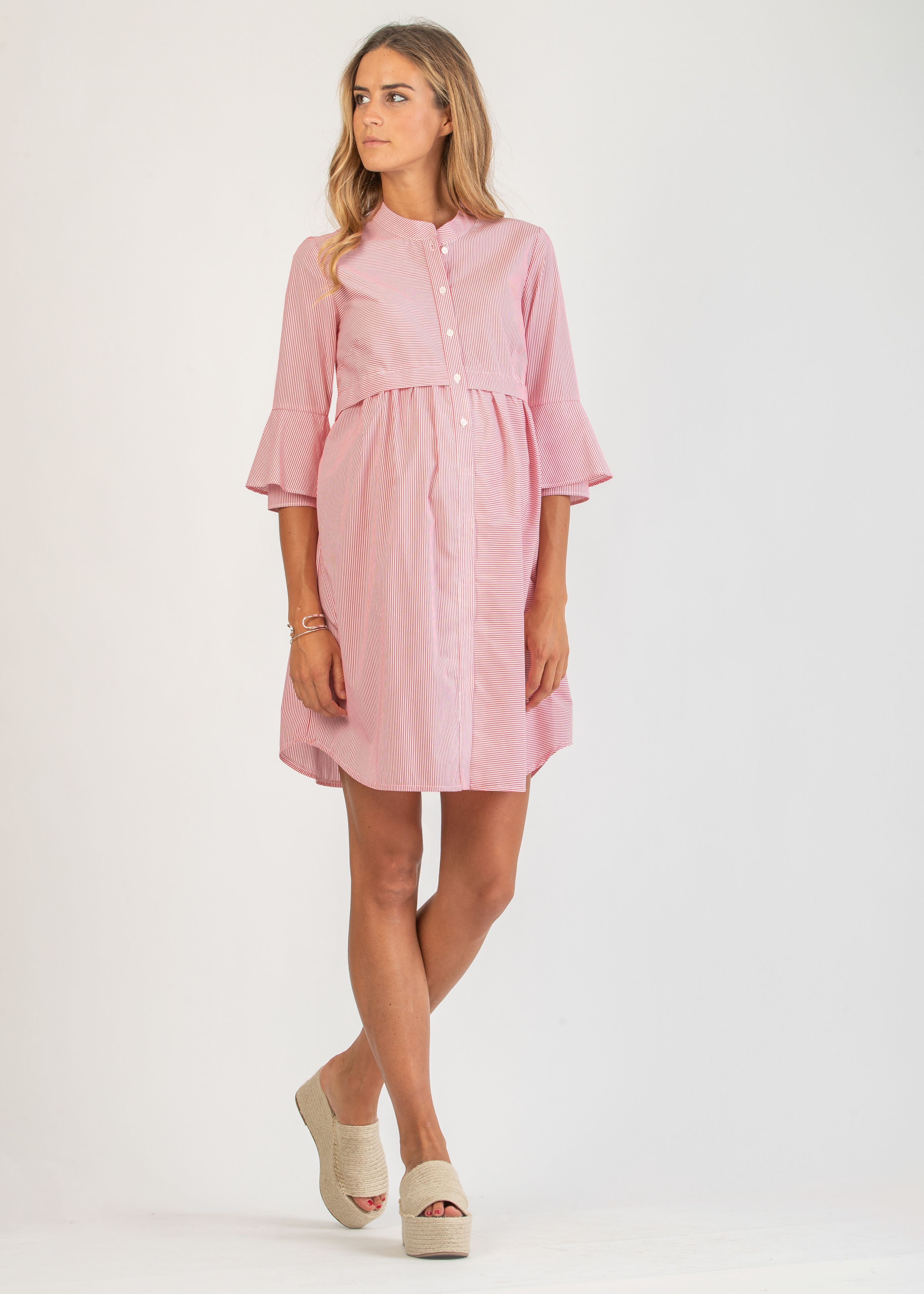 HEIDI R - Abito Premaman & Allattamento in Cotone a Righe con Maniche a Campana (Rosso, XS)