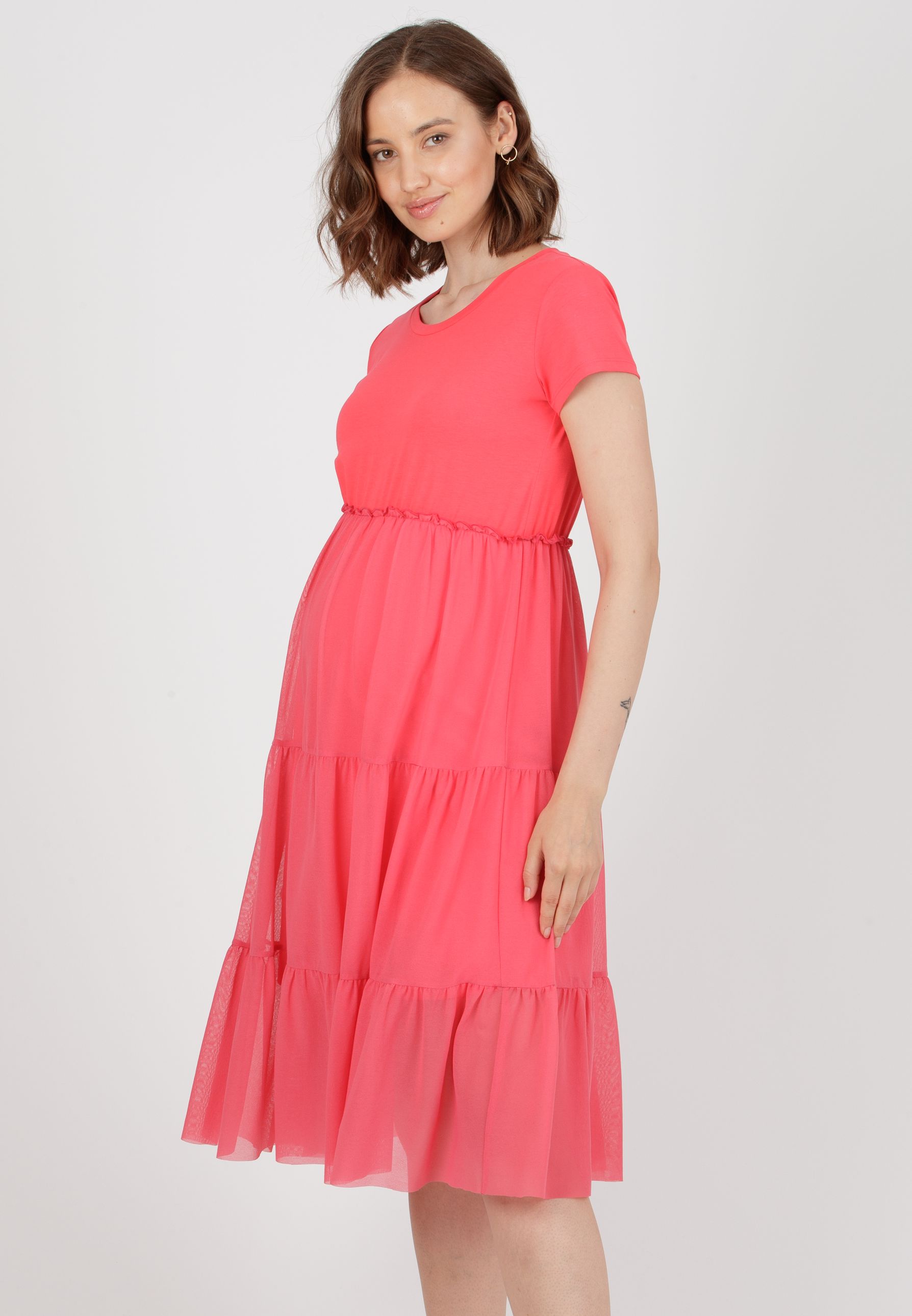 BONNIE - Abito Premaman in Jersey di Cotone con Gonna in Tulle (Corallo, XS)